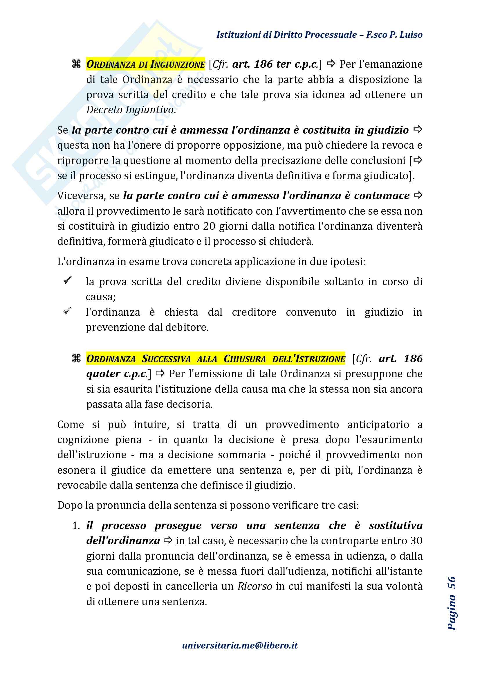 Riassunto esame Diritto Processuale Civile, Prof Marzocchi, libro consigliato Istituzioni di Diritto Processuale Civile, Luiso Pag. 56