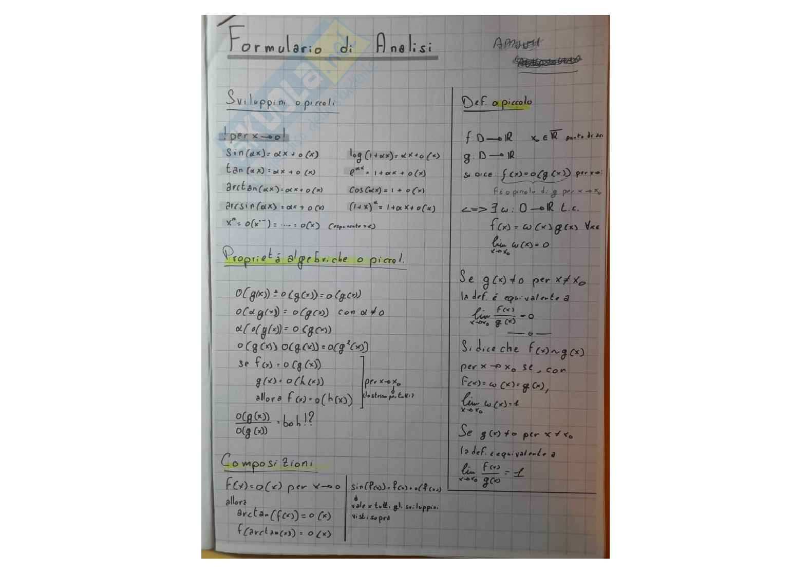 Formulario di Analisi matematica 1 Pag. 1