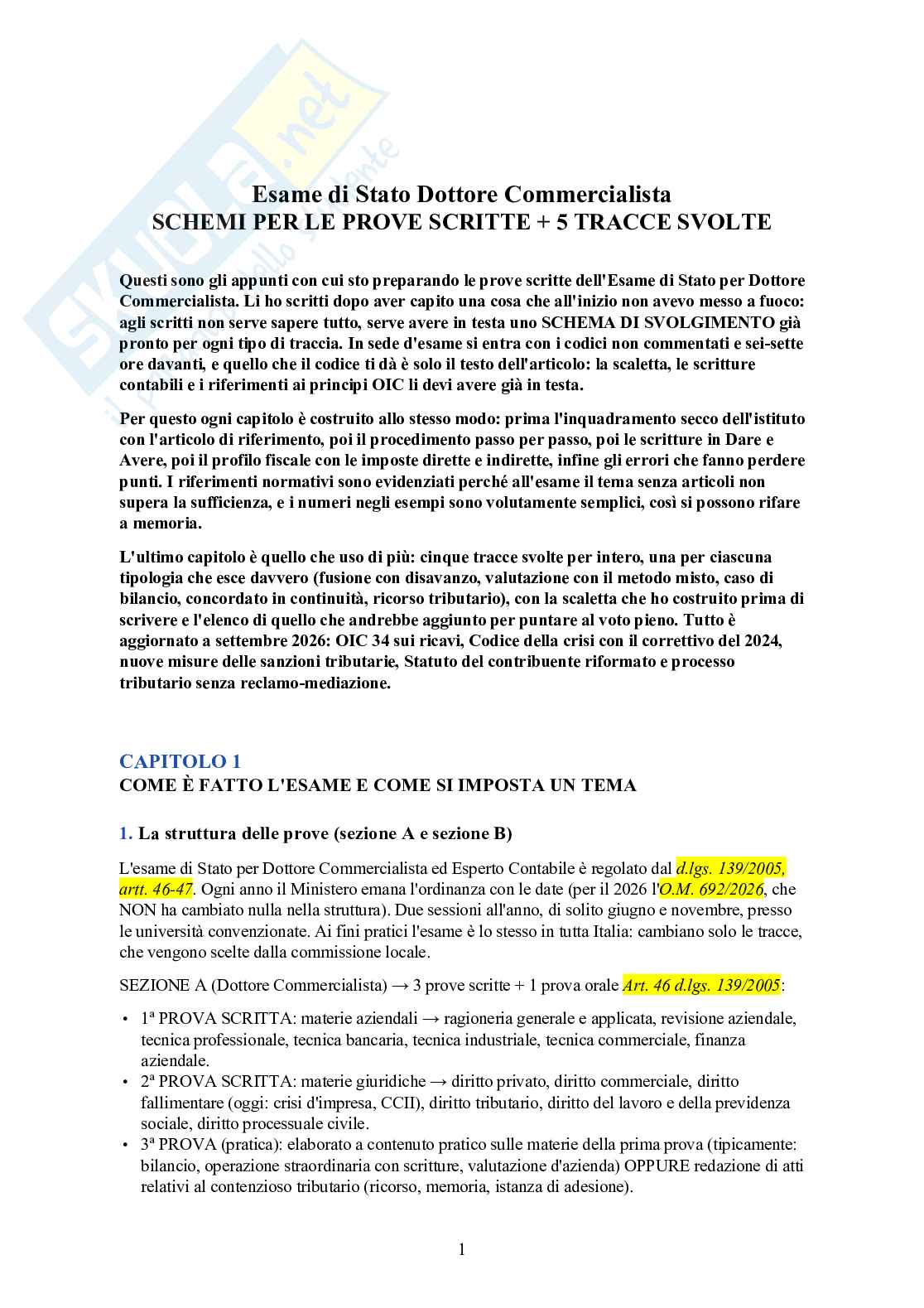 Esame di Stato Commercialista – schemi per le prove scritte + 5 tracce svolte Pag. 1