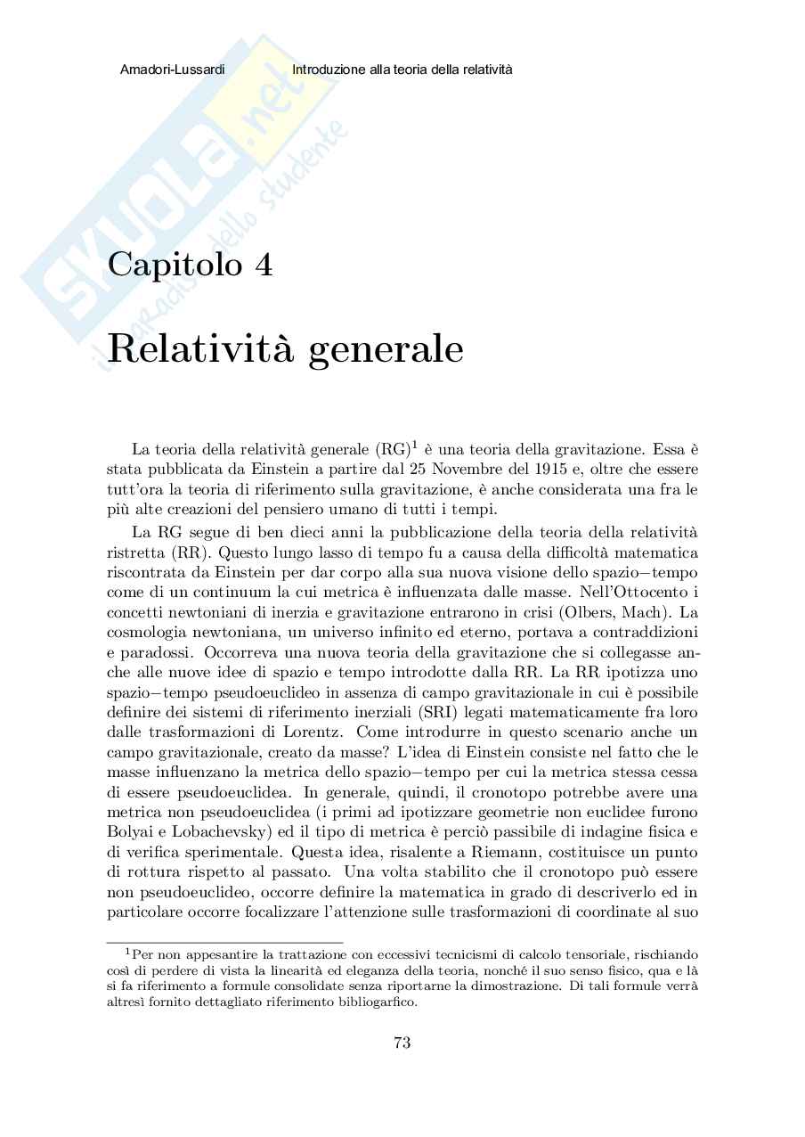 Introduzione alla relatività : 4 relatività  generale Pag. 1