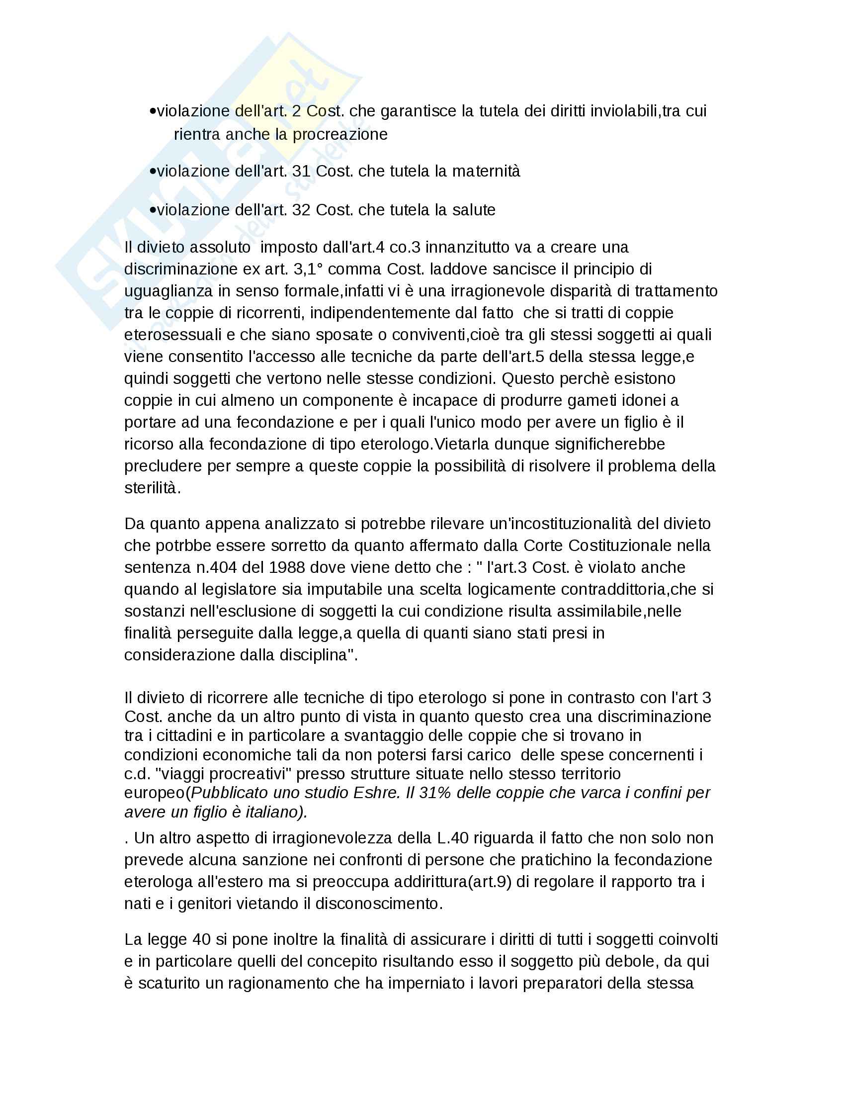 Diritto e Bioetica - Analisi in materia di fecondazione eterologa all'interno dell'ordinamento italiano Pag. 2