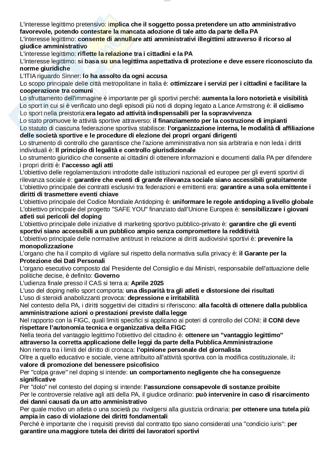 Paniere esame Diritto amministrativo sportivo Pag. 11