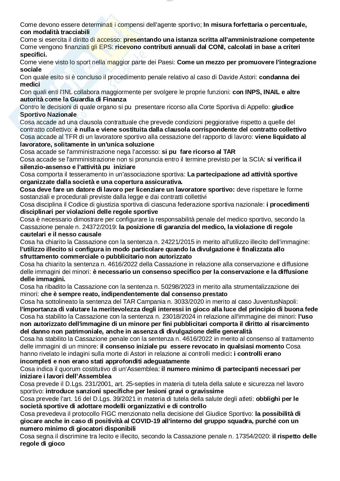 Paniere esame Diritto amministrativo sportivo Pag. 2