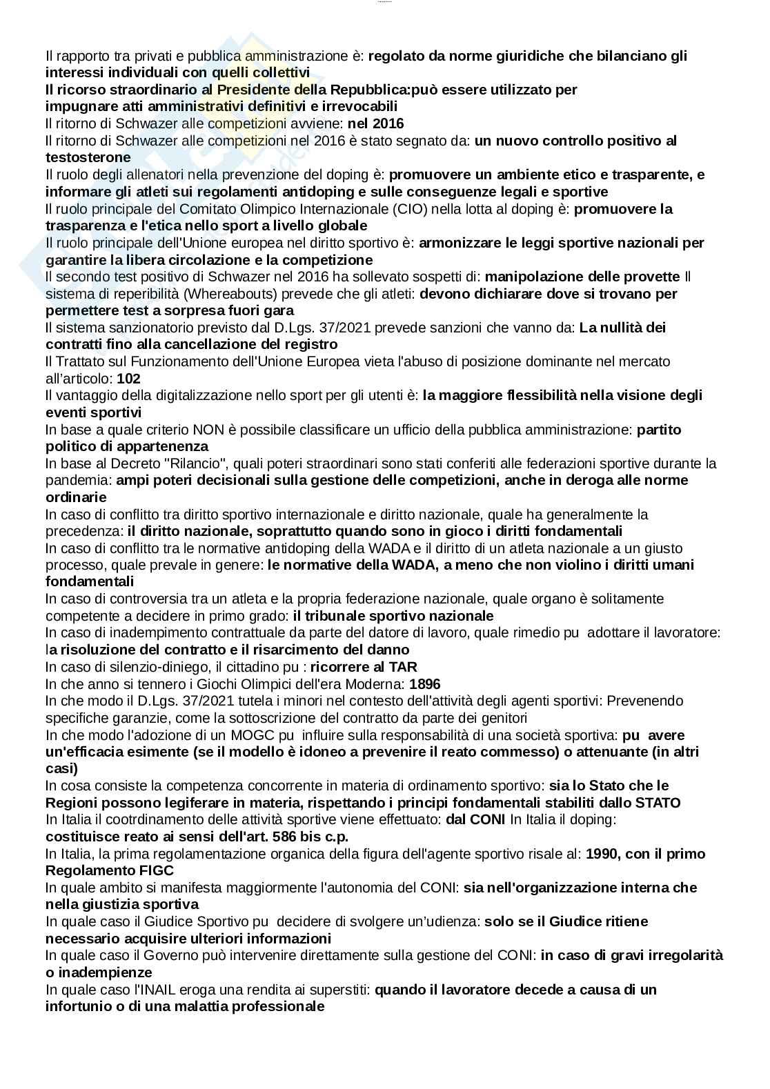 Paniere esame Diritto amministrativo sportivo Pag. 6