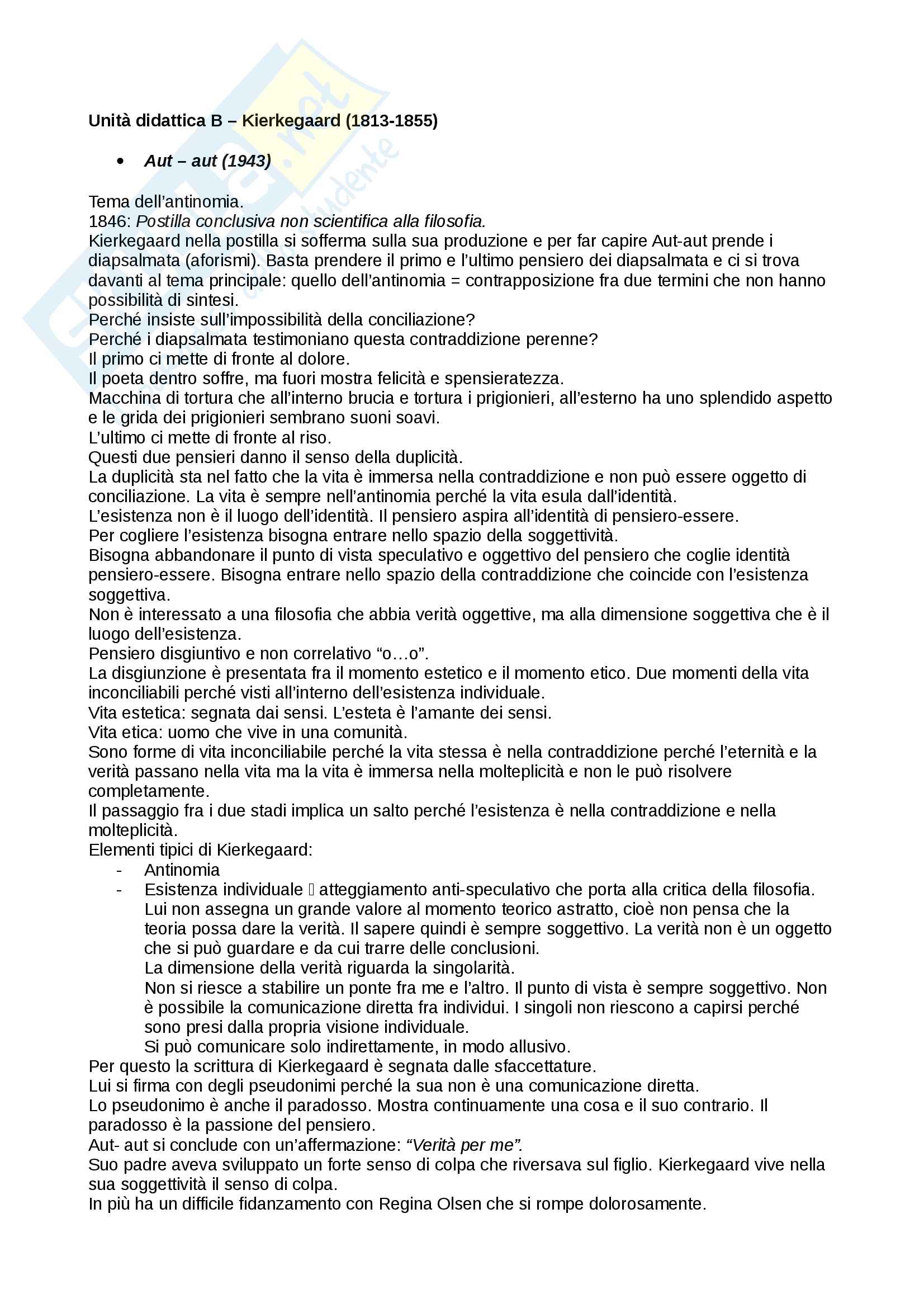 Riassunto per esame storia della filosofia, prof. Baldi Pag. 1