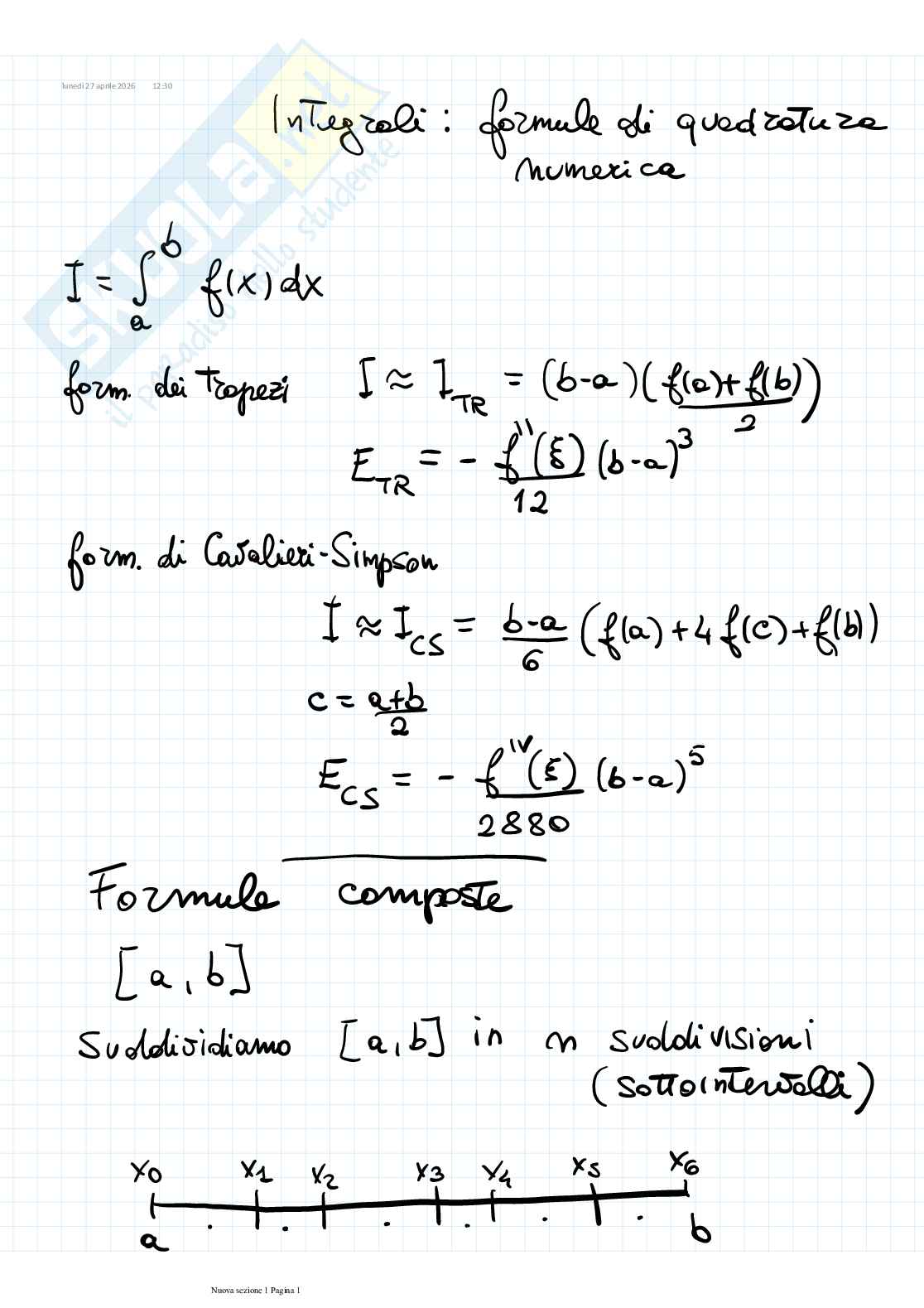 Integrali - Formule di quadratura numerica Pag. 1