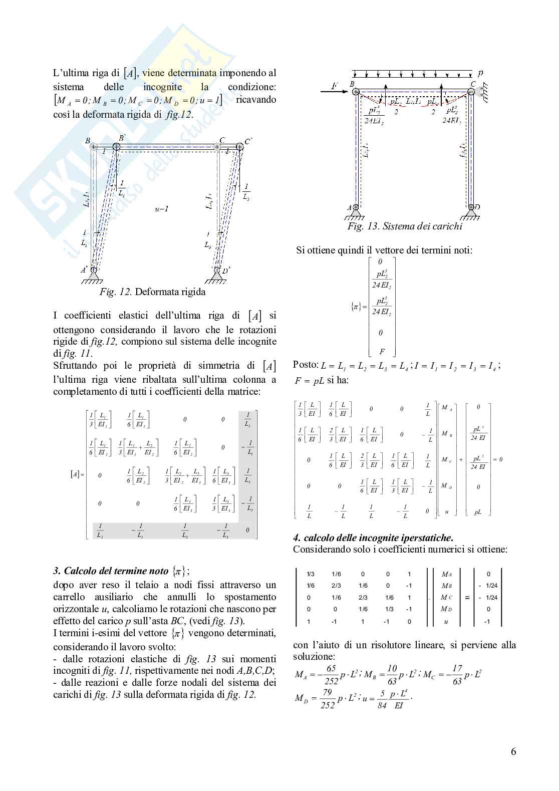 Metodo delle forze in forma matriciale: soluzione iperstatica con esempio pratico Pag. 6