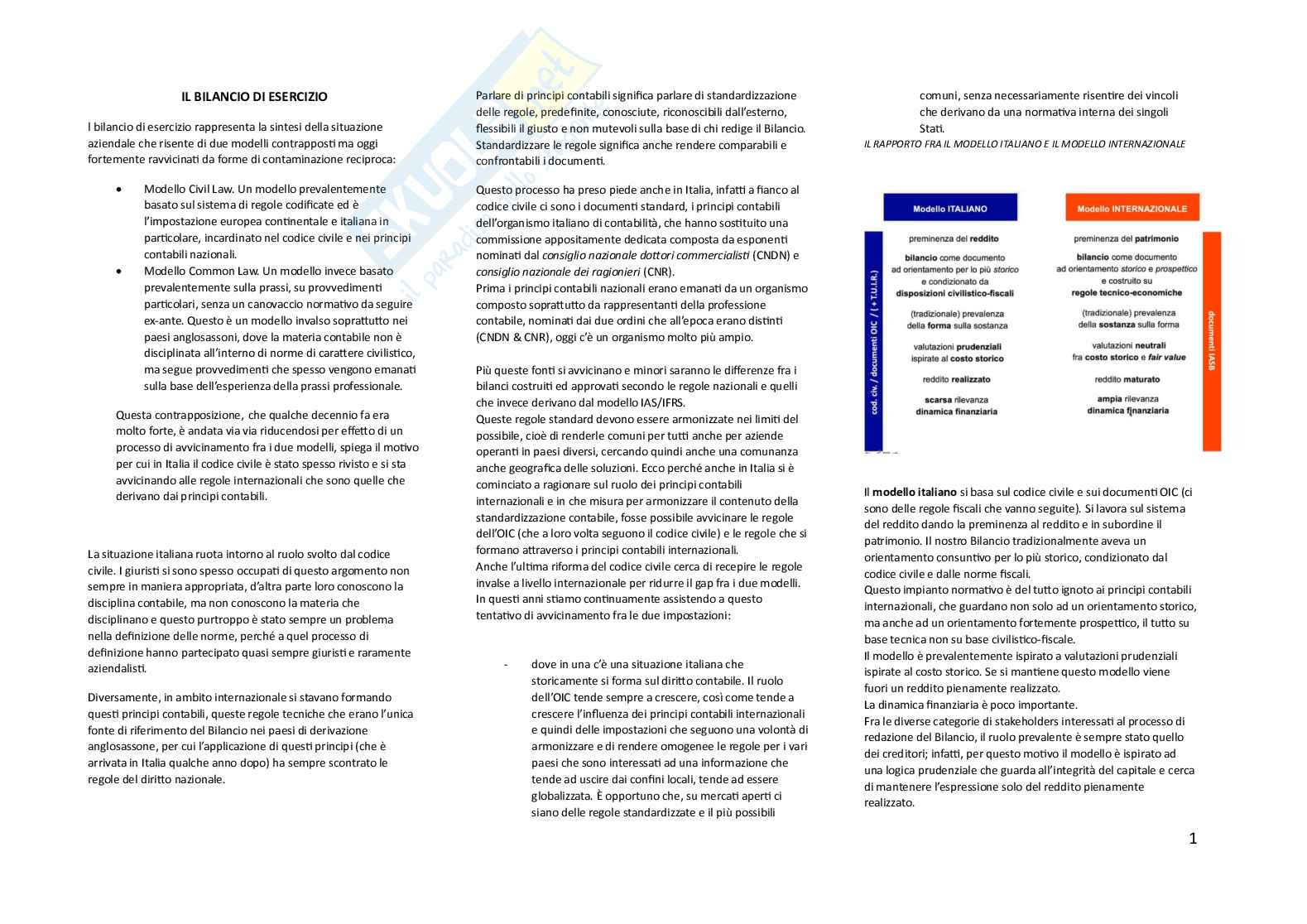 Riassunto esame Contabilità e bilancio, Prof. Macchioni Riccardo, libro consigliato Bilancio di esercizio e principi contabili, Quagli Pag. 1