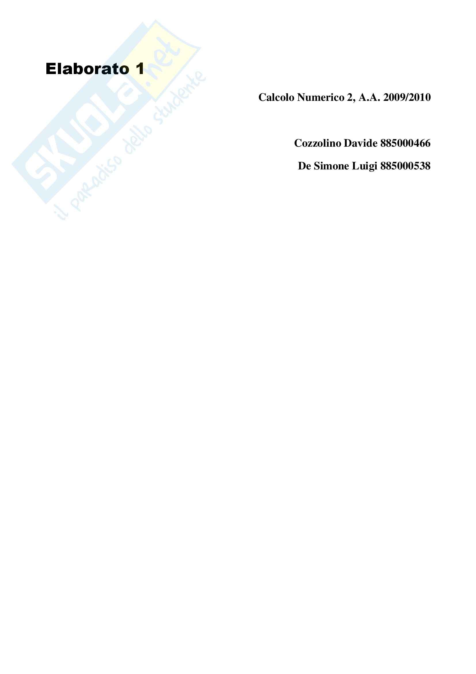 Calcolo Numerico II – Elaborato Pag. 1
