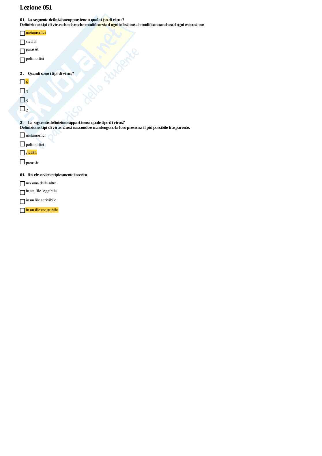 Risposte multiple paniere di sicurezza informatica Pag. 61