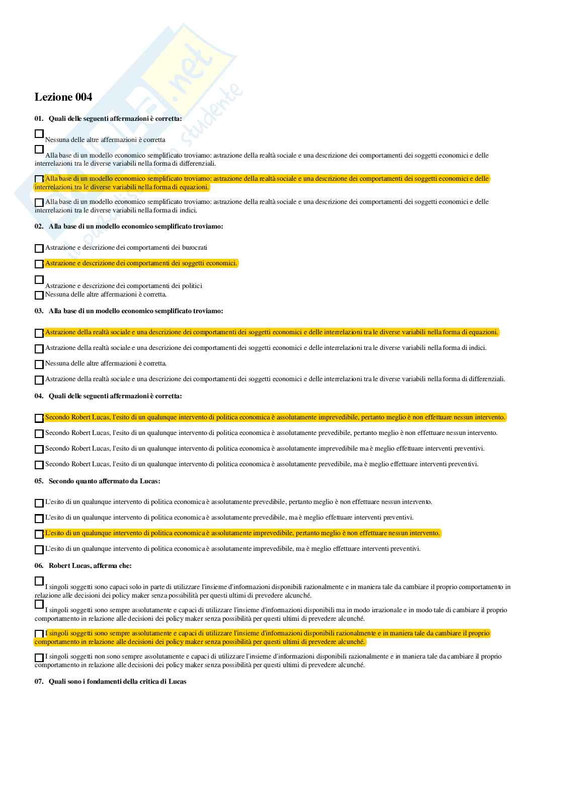 Politica economica – Paniere risposte chiuse completo - A.A. 2025/26 Pag. 11