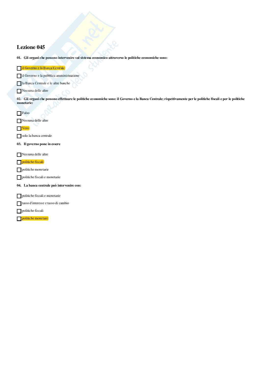 Politica economica – Paniere risposte chiuse completo - A.A. 2025/26 Pag. 61