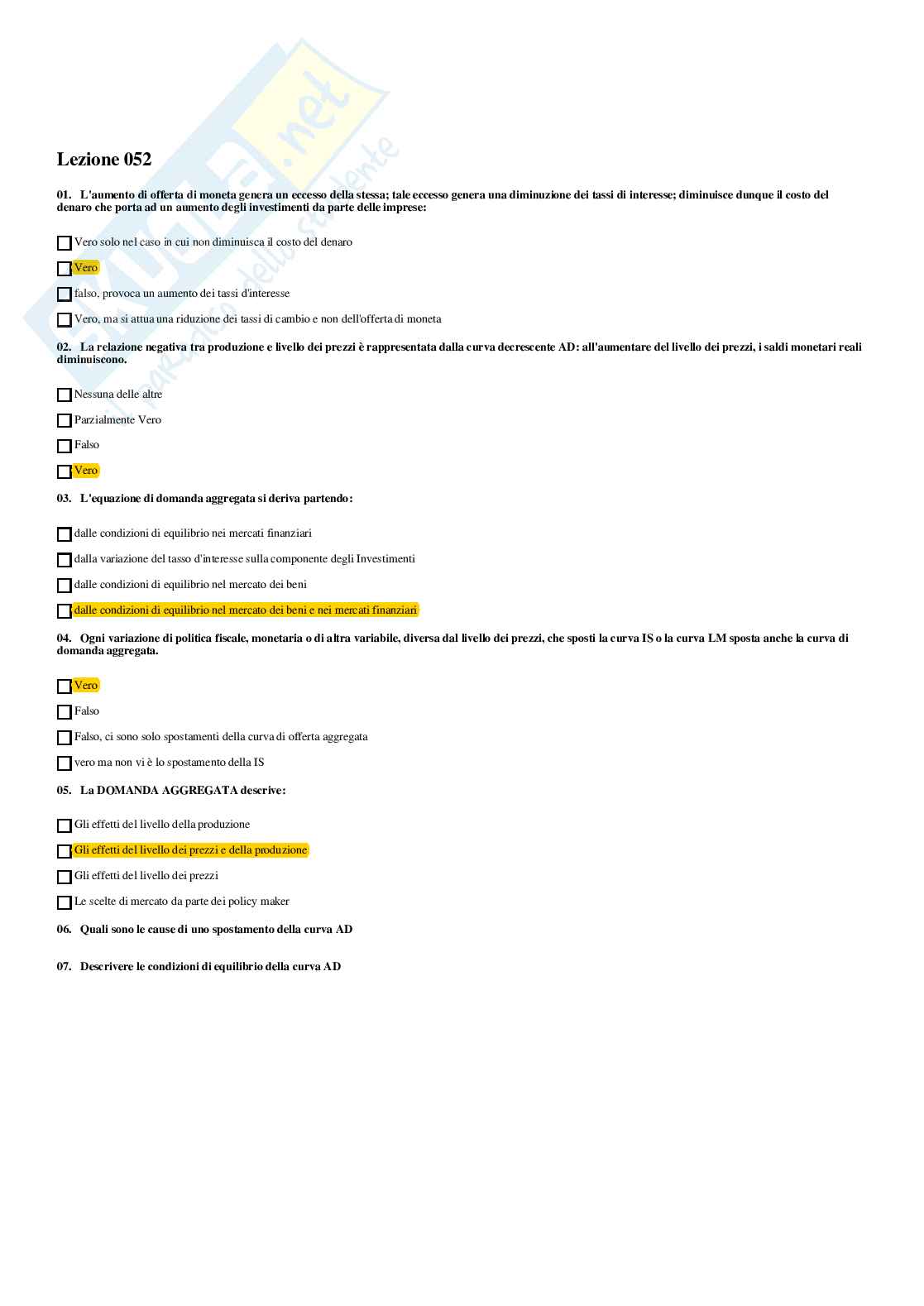 Politica economica – Paniere risposte chiuse completo - A.A. 2025/26 Pag. 66