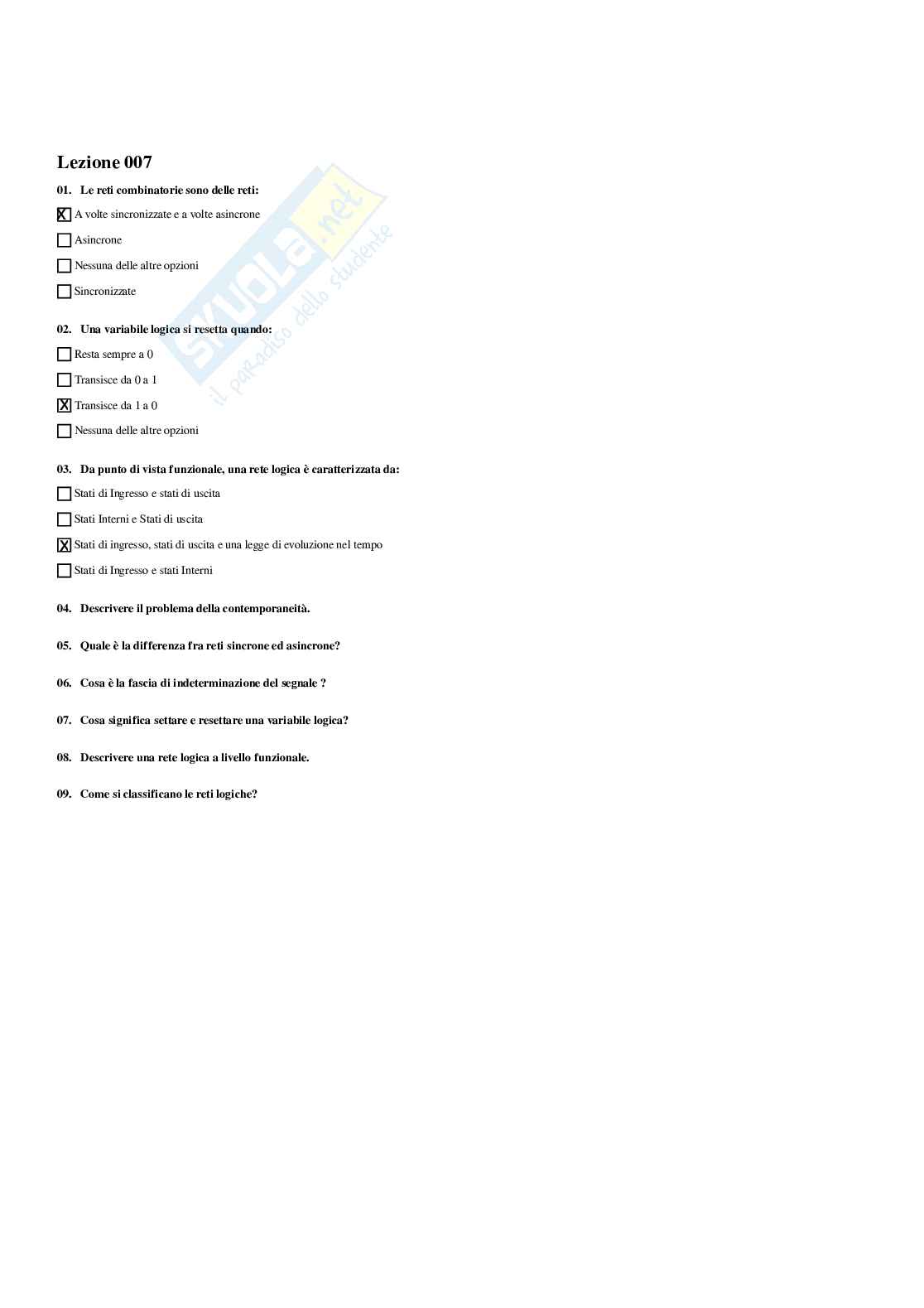 Paniere Calcolatori e sistemi operativi -  risposte multiple Pag. 1
