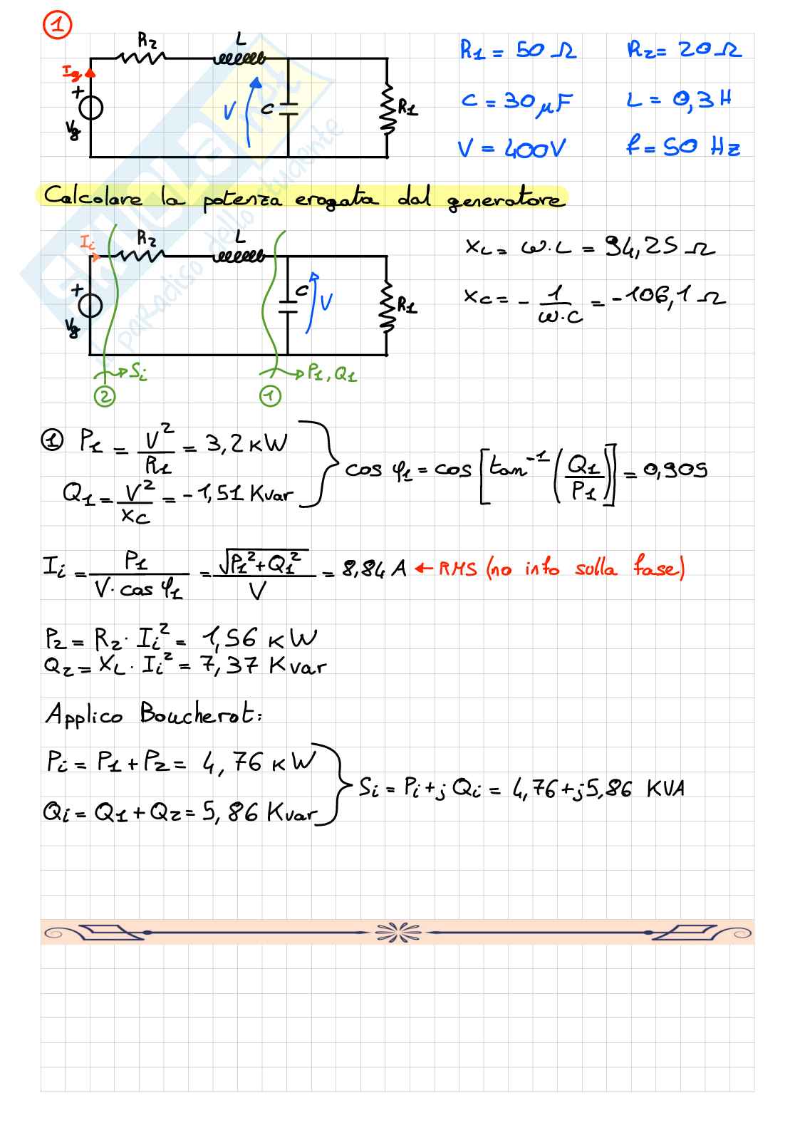Esercizi svolti reti AC metodo delle potenze Pag. 1