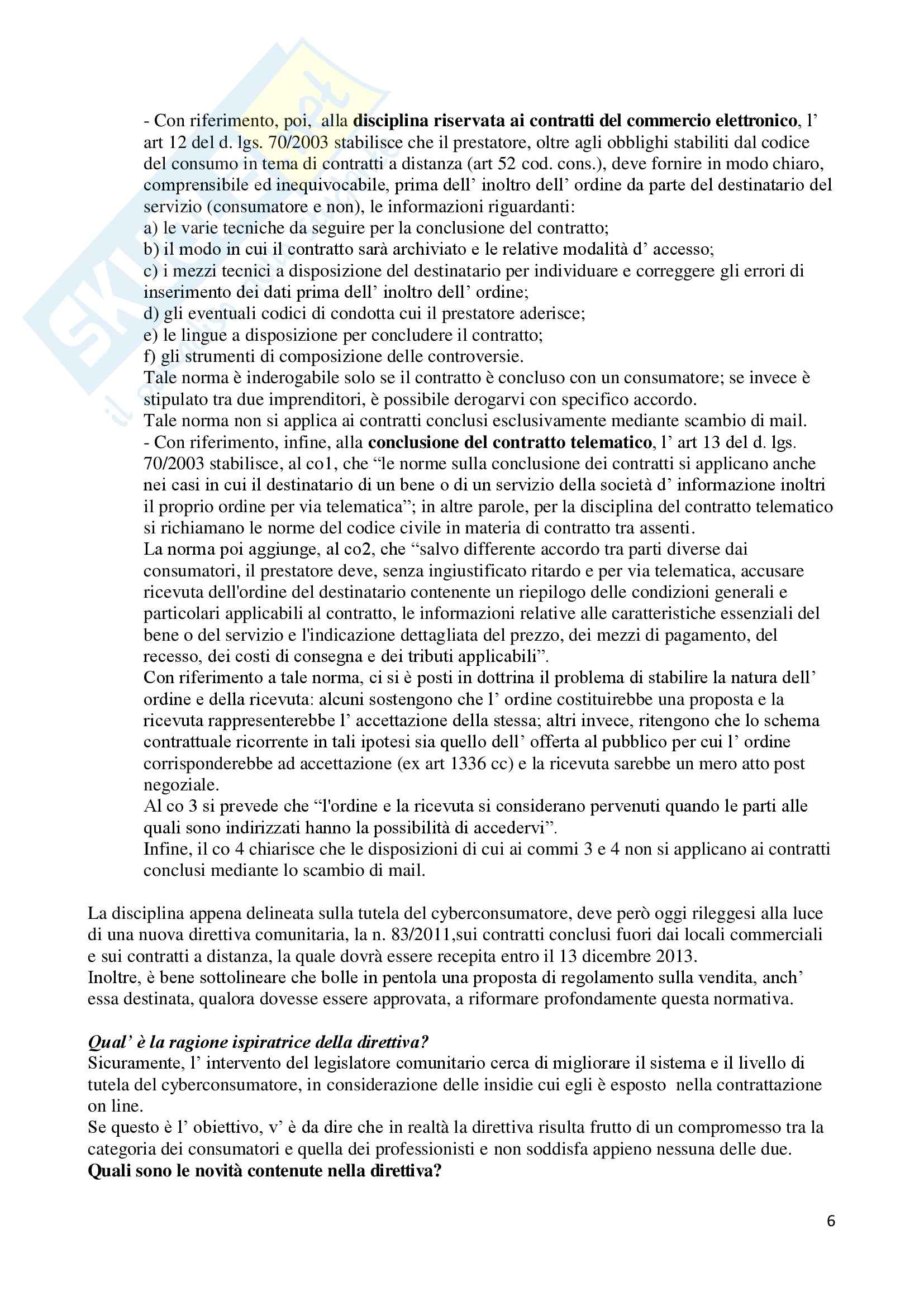 Tutela consumatore telematico, Diritto dell'informatica Pag. 6