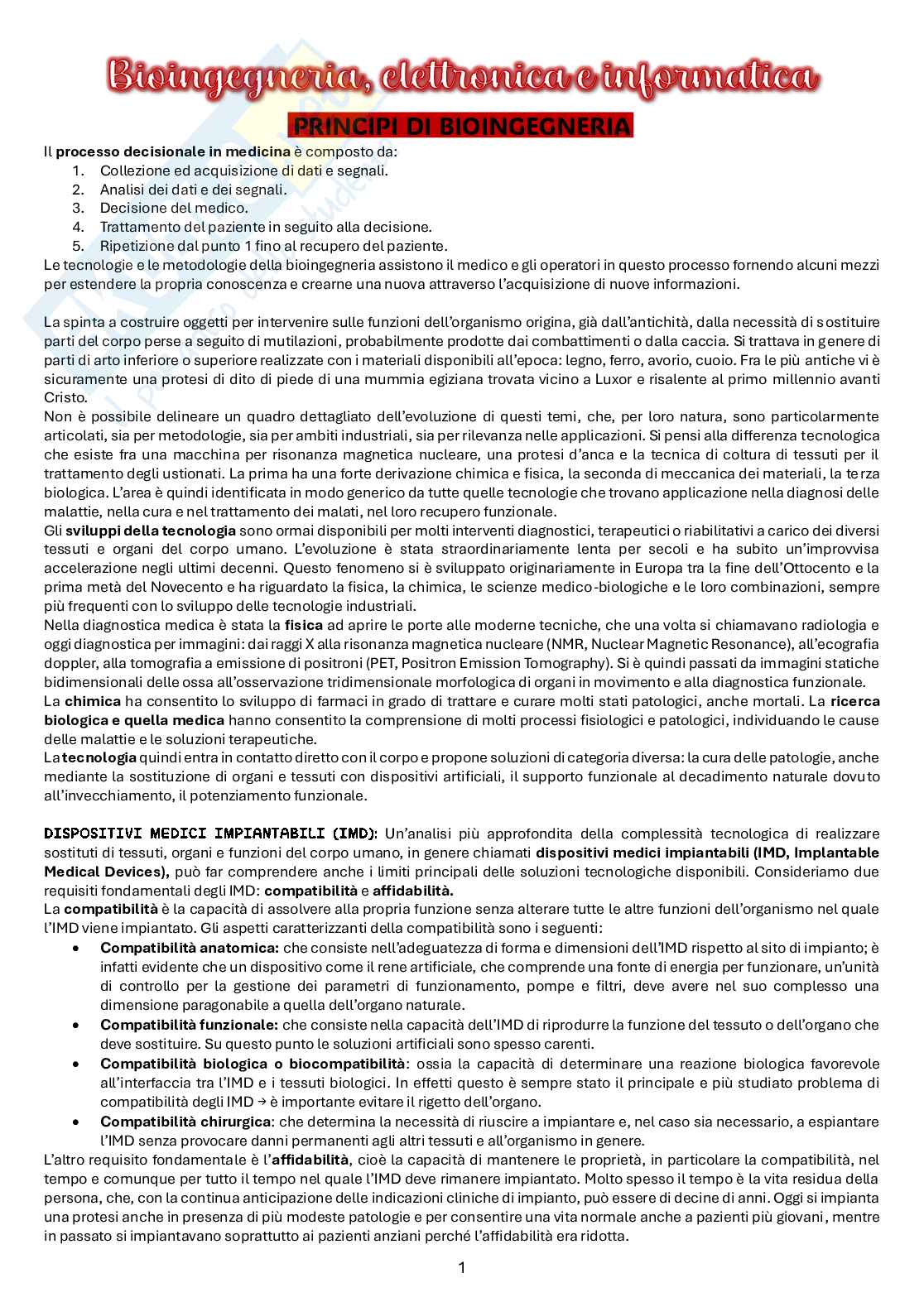 Appunti di Bioingegneria elettronica e informatica Pag. 1