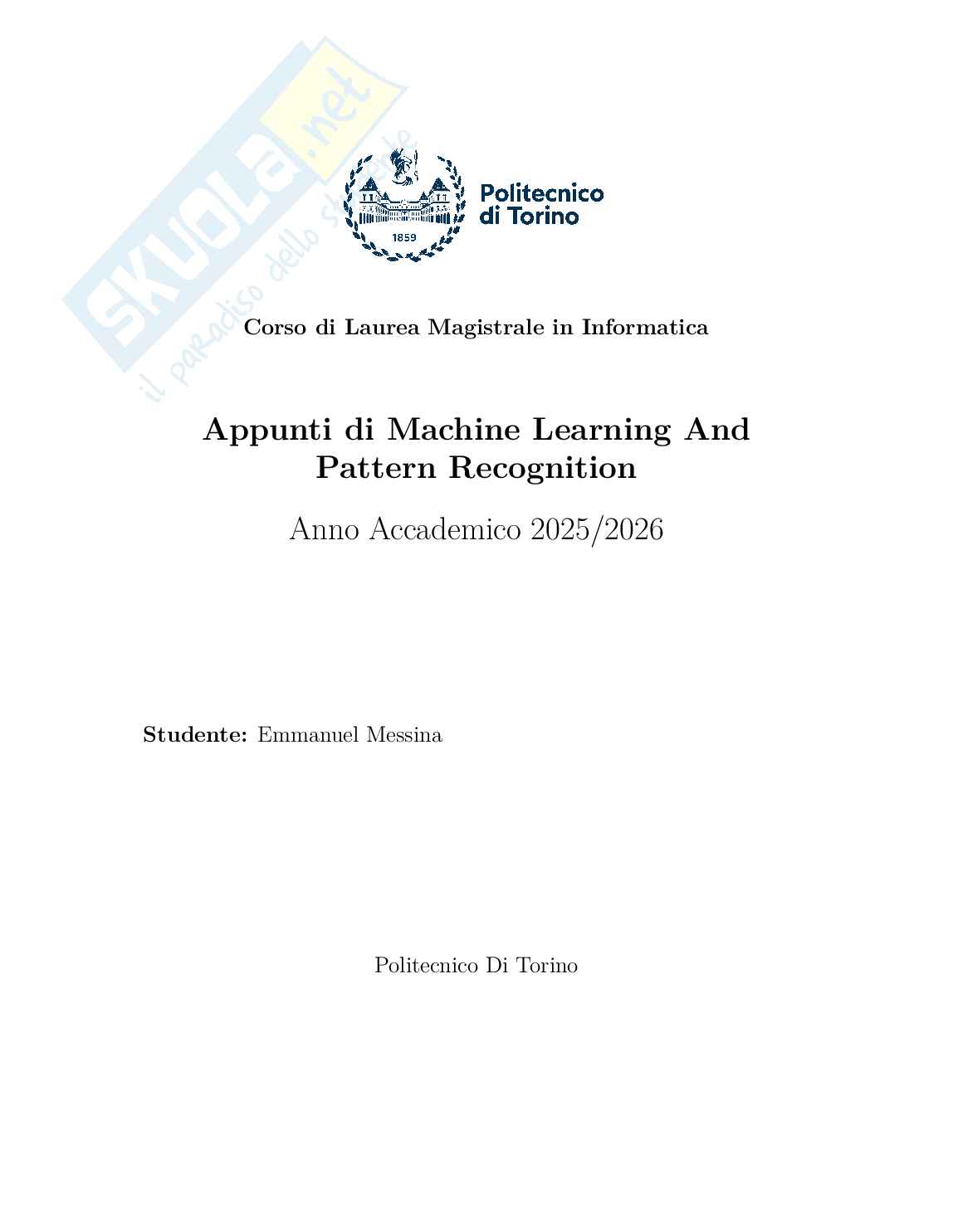 Machine Learning and pattern recognition - Appunti completi (PCA, LDA, modelli gaussiani, SVM, GMM) Pag. 1
