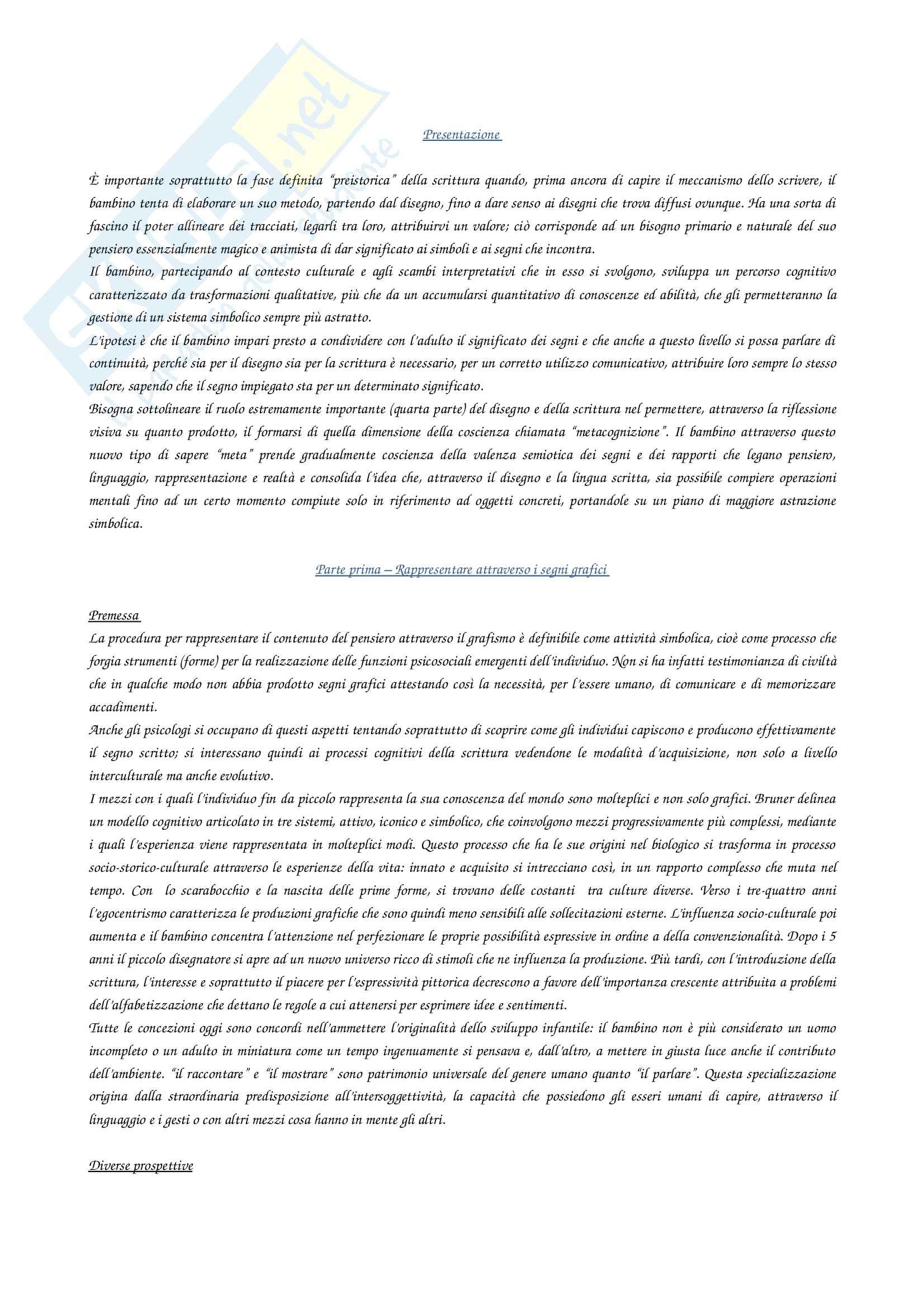 Riassunto esame Psicologia del ciclo di vita, prof. Castelli, libro consigliato Dal disegno alla scrittura, Castelli Fusconi Pag. 1