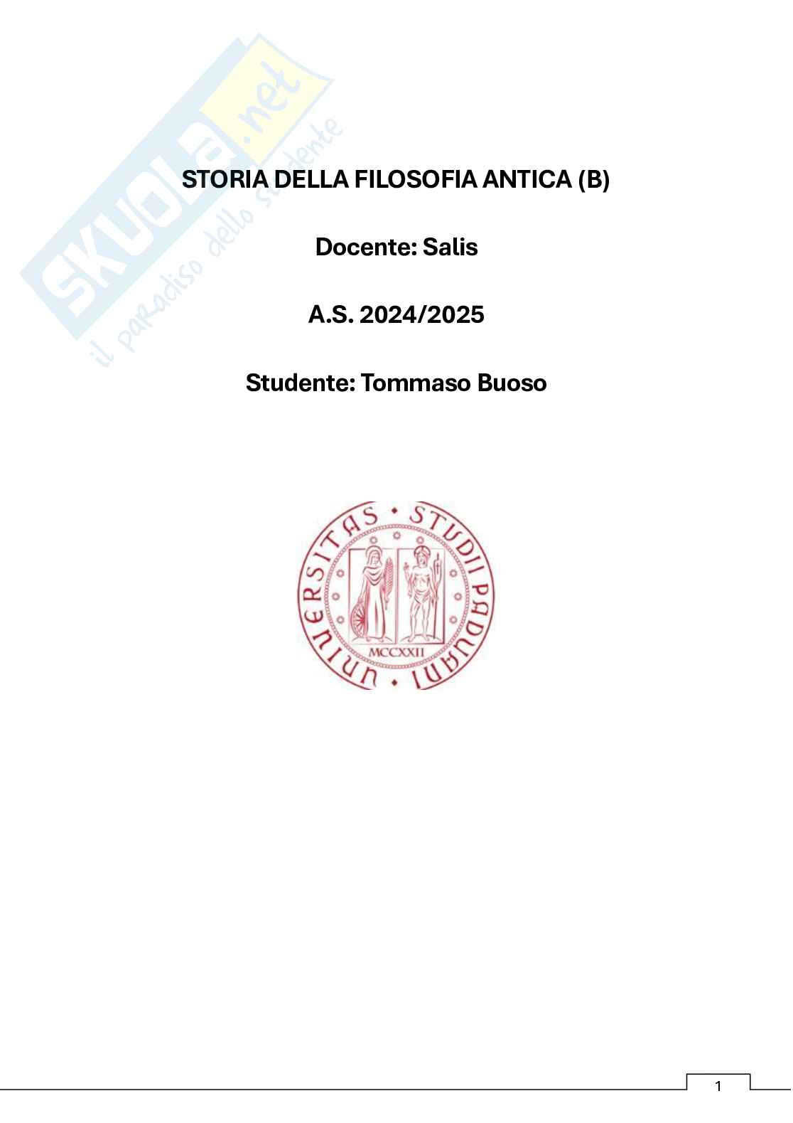 Appunti storia della filosofia antica (b)   Pag. 1