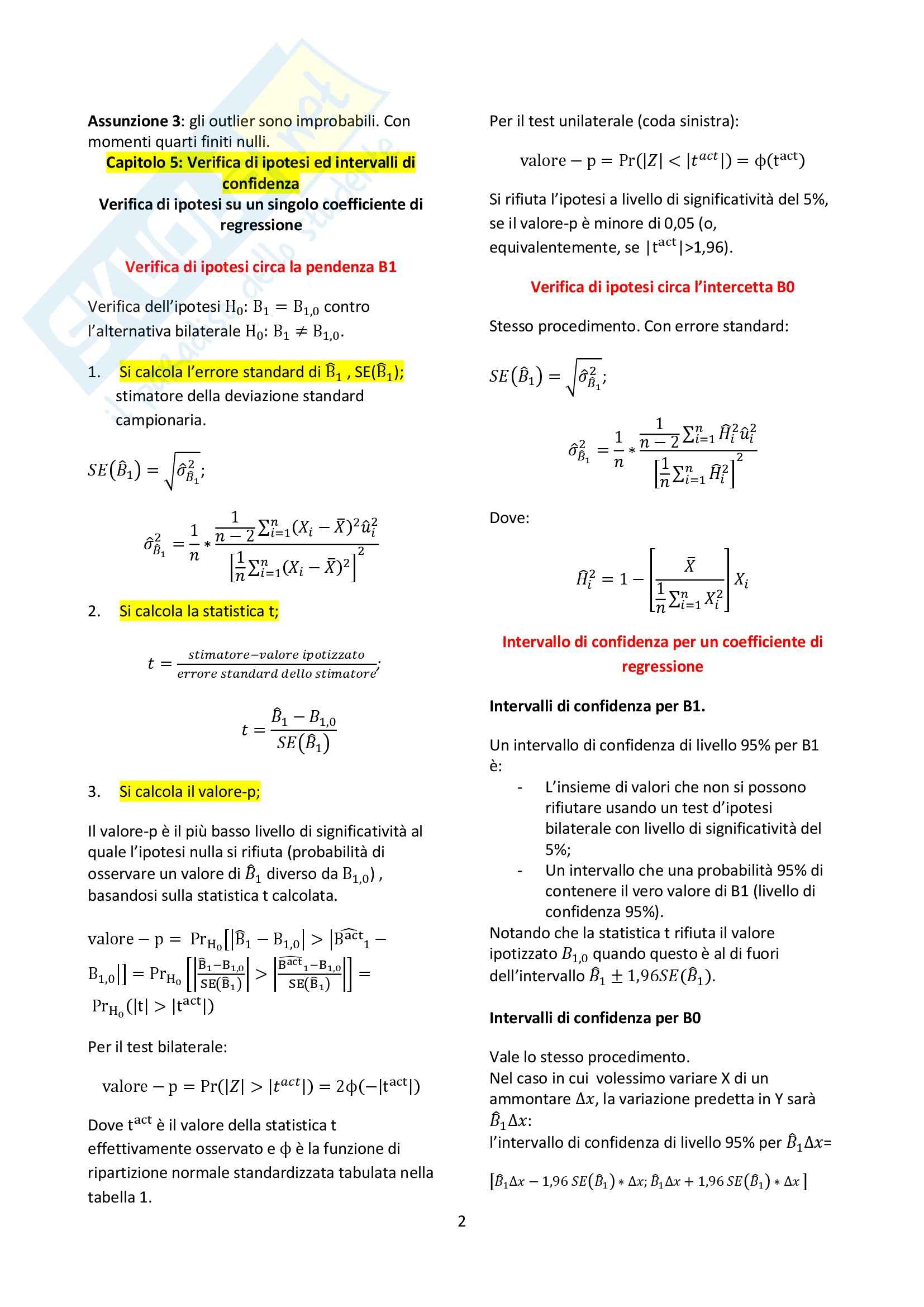 Riassunto esame Econometria, prof. Fiorentini, libro consigliato Introduzione all'Econometria, Stock Watson Pag. 2