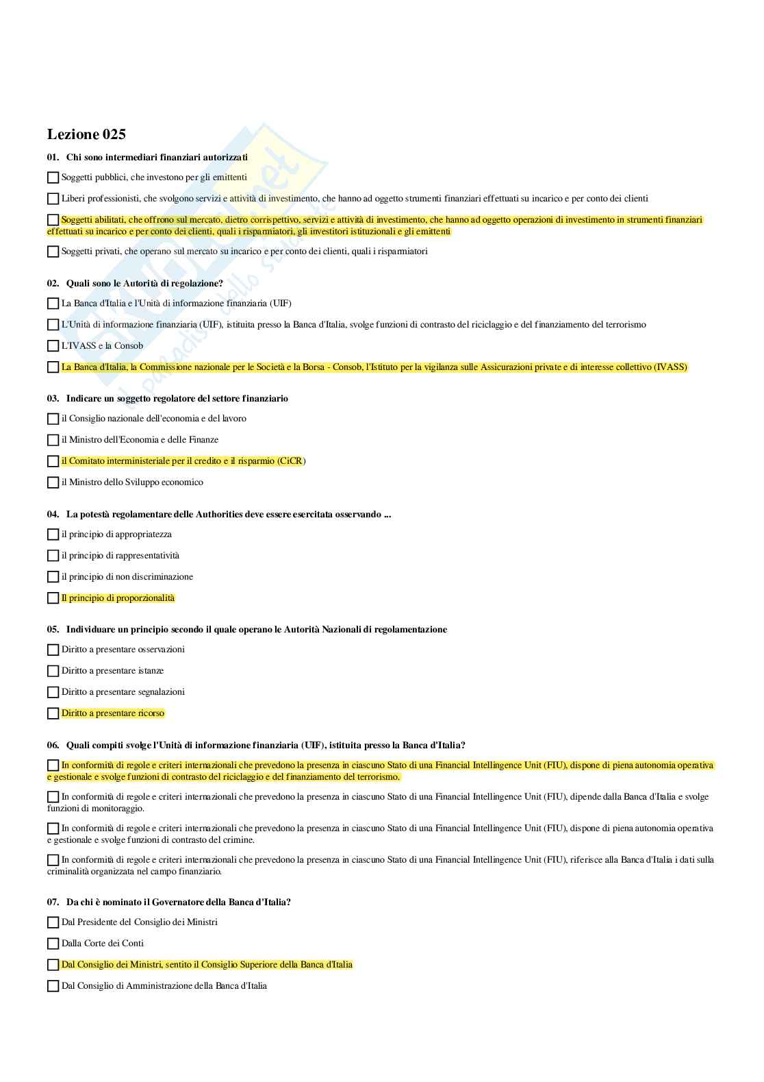 Paniere di diritto dell'economia - risposte multiple Pag. 31