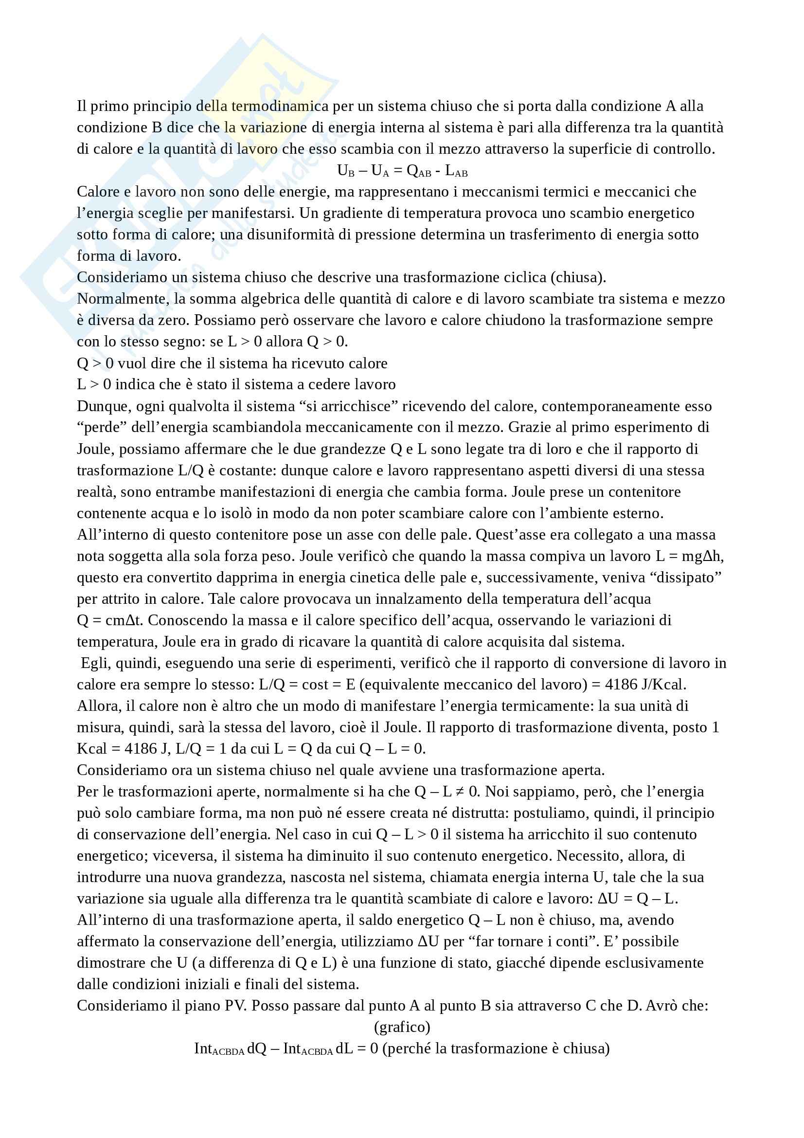 Termodinamica - Primo principio della termodinamica Pag. 1