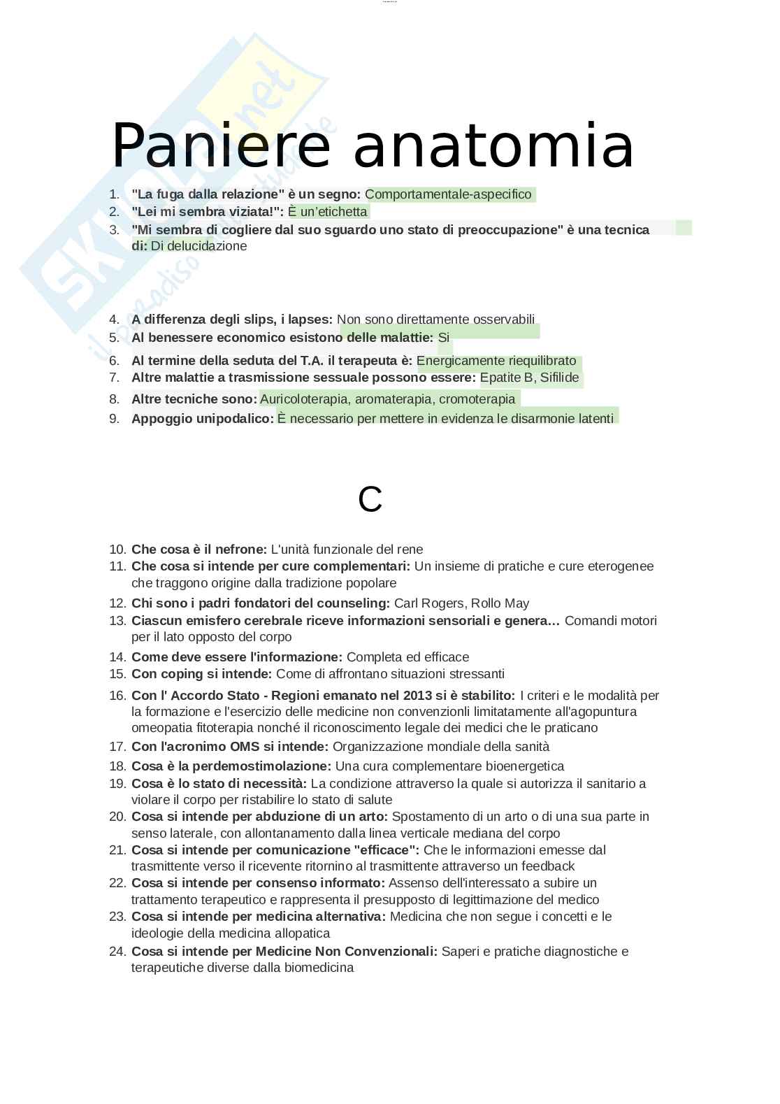 Paniere esame Anatomia umana Pag. 2