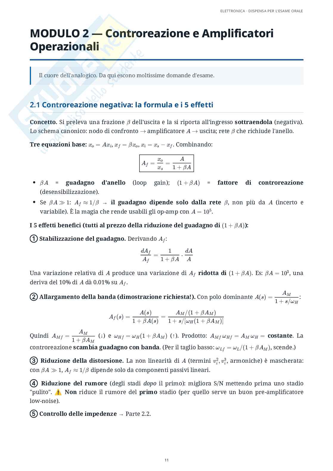 Elettronica - Appunti completi per l'esame: amplificatori operazionali, controreazione, diodi, MOSFET e logica CMOS Pag. 11