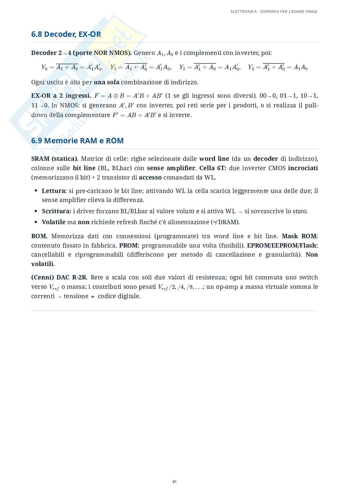 Elettronica - Appunti completi per l'esame: amplificatori operazionali, controreazione, diodi, MOSFET e logica CMOS Pag. 41