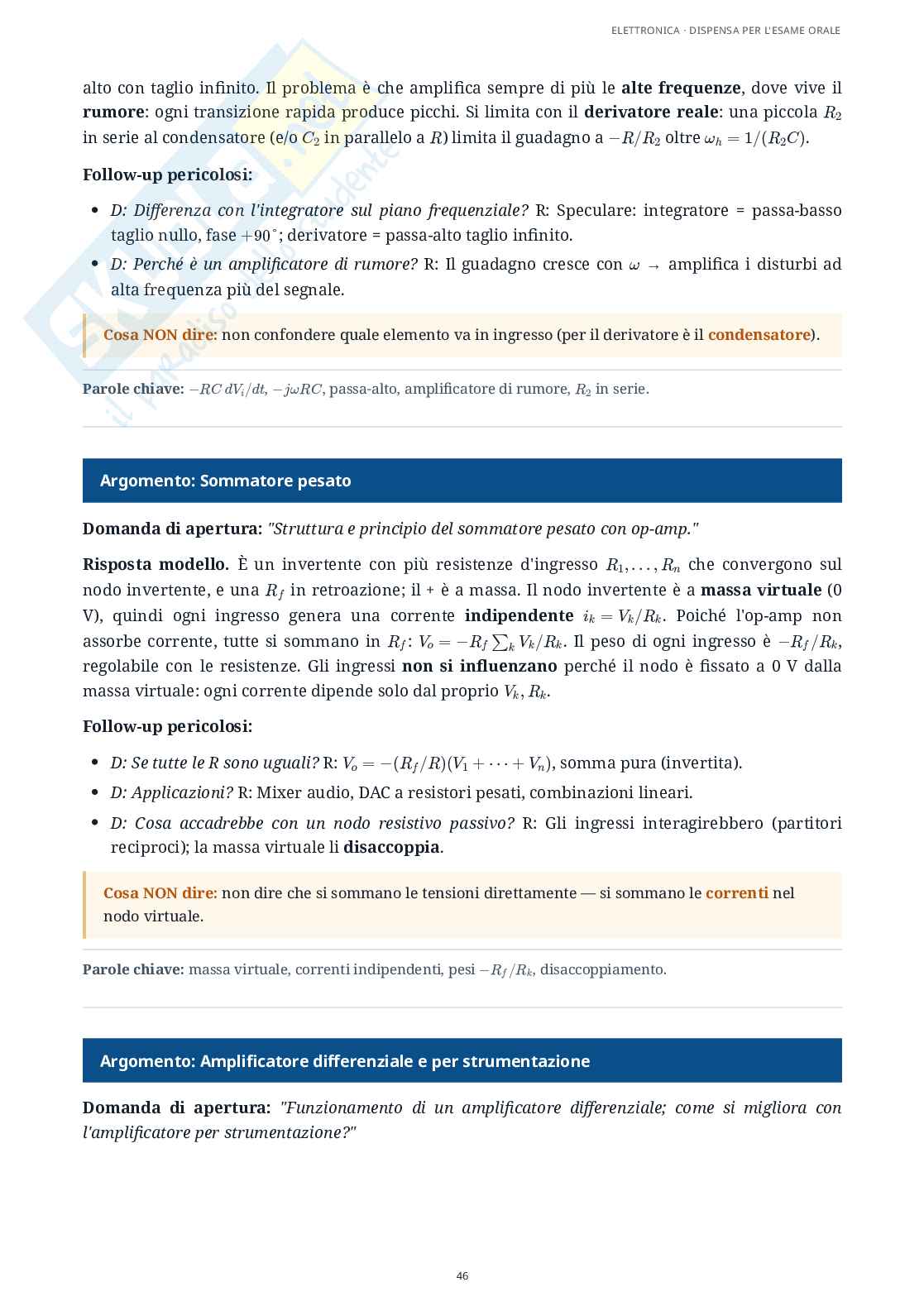 Elettronica - Appunti completi per l'esame: amplificatori operazionali, controreazione, diodi, MOSFET e logica CMOS Pag. 46