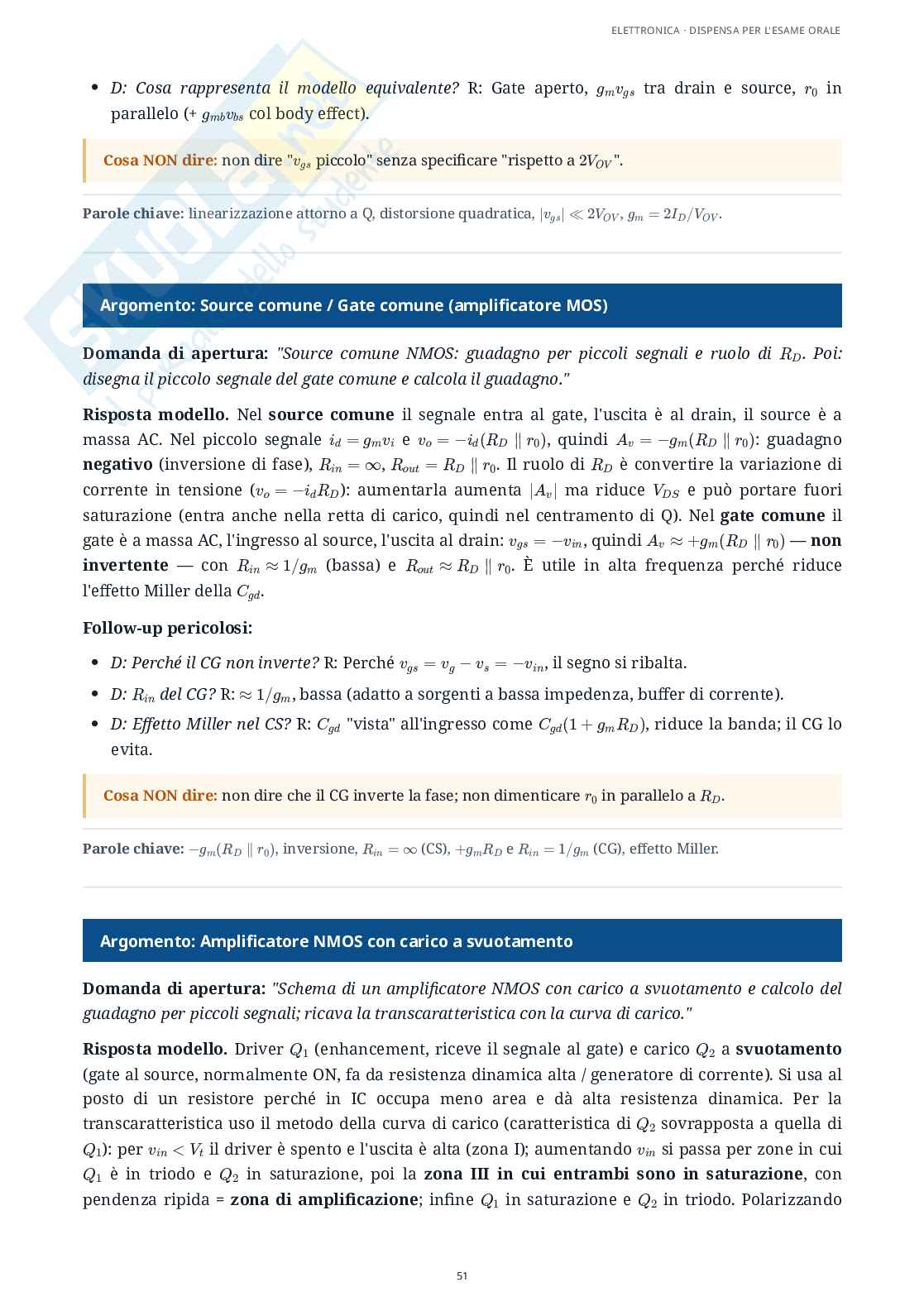 Elettronica - Appunti completi per l'esame: amplificatori operazionali, controreazione, diodi, MOSFET e logica CMOS Pag. 51