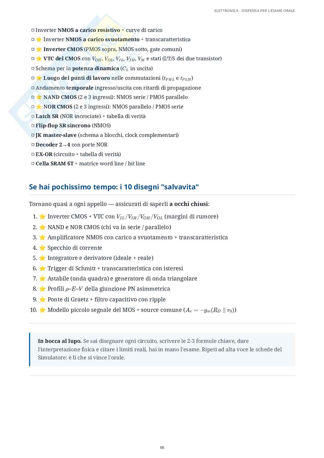 Elettronica - Appunti completi per l'esame: amplificatori operazionali, controreazione, diodi, MOSFET e logica CMOS Pag. 66
