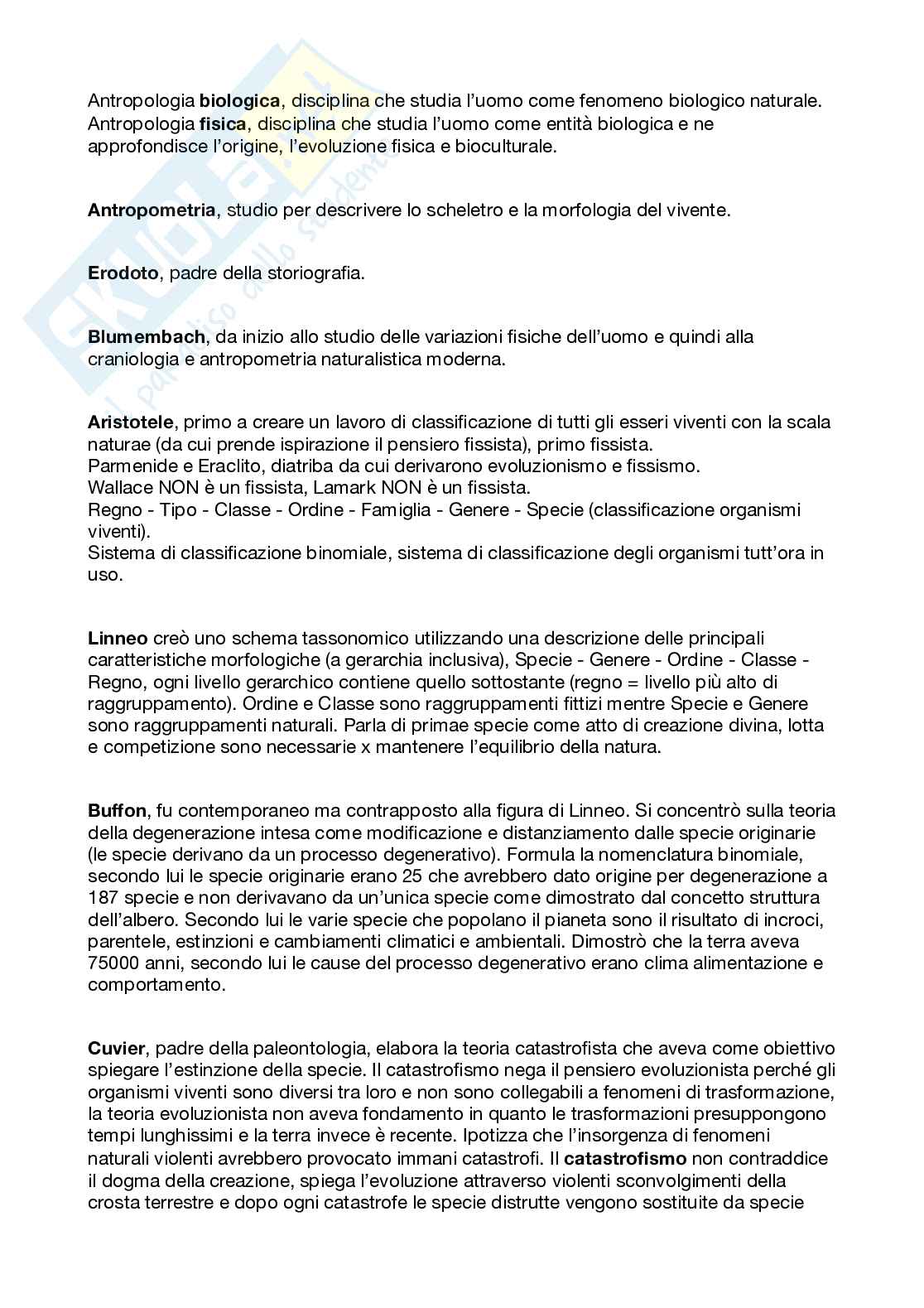 Paniere delle risposte chiuse di Antropologia schematizzato, utile anche per rispondere a quelle aperte Pag. 1
