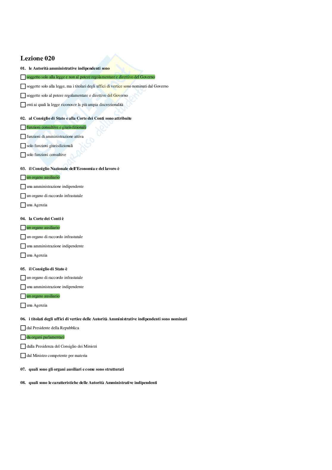 Paniere Diritto amministrativo I (2026) - Risposte multiple corrette Pag. 21