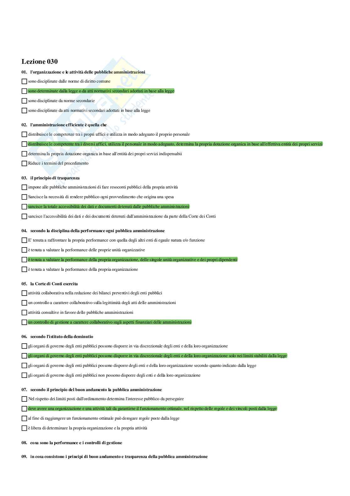 Paniere Diritto amministrativo I (2026) - Risposte multiple corrette Pag. 31