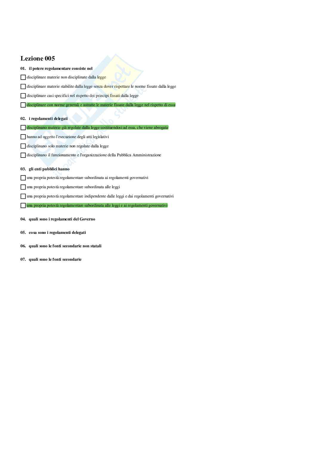Paniere Diritto amministrativo I (2026) - Risposte multiple corrette Pag. 6