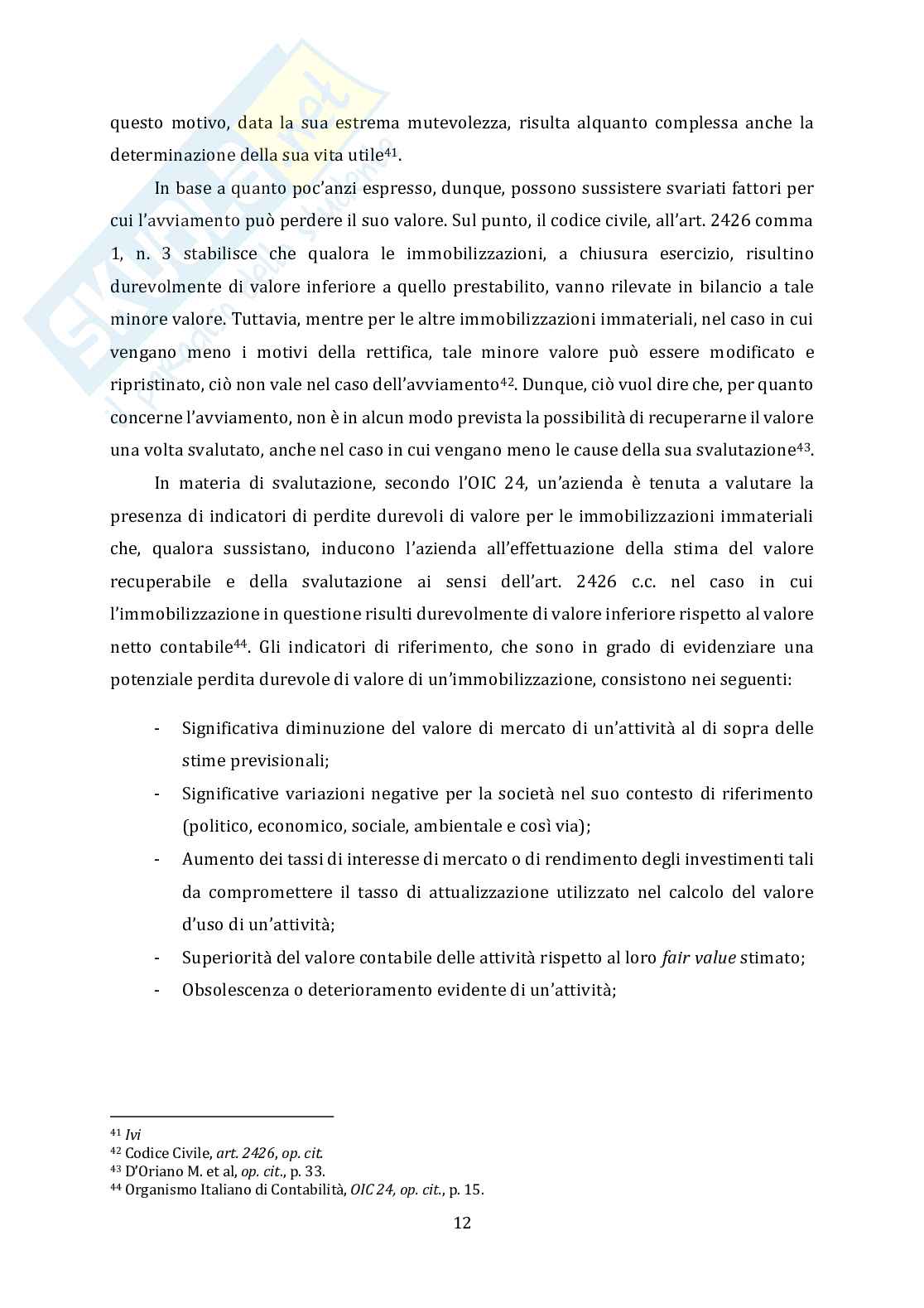 L'avviamento: valutazione e contabilizzazione dell’avviamento secondo i principi OIC e  IAS e gli effetti della loro applicazione su  un campione di aziende italiane del settore alimentare  Pag. 16