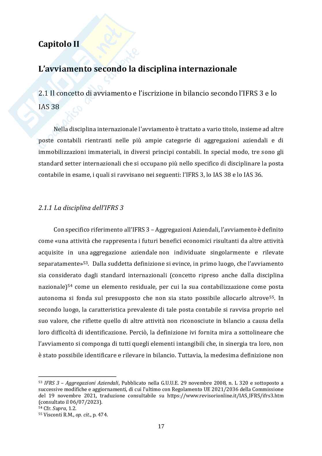 L'avviamento: valutazione e contabilizzazione dell’avviamento secondo i principi OIC e  IAS e gli effetti della loro applicazione su  un campione di aziende italiane del settore alimentare  Pag. 21