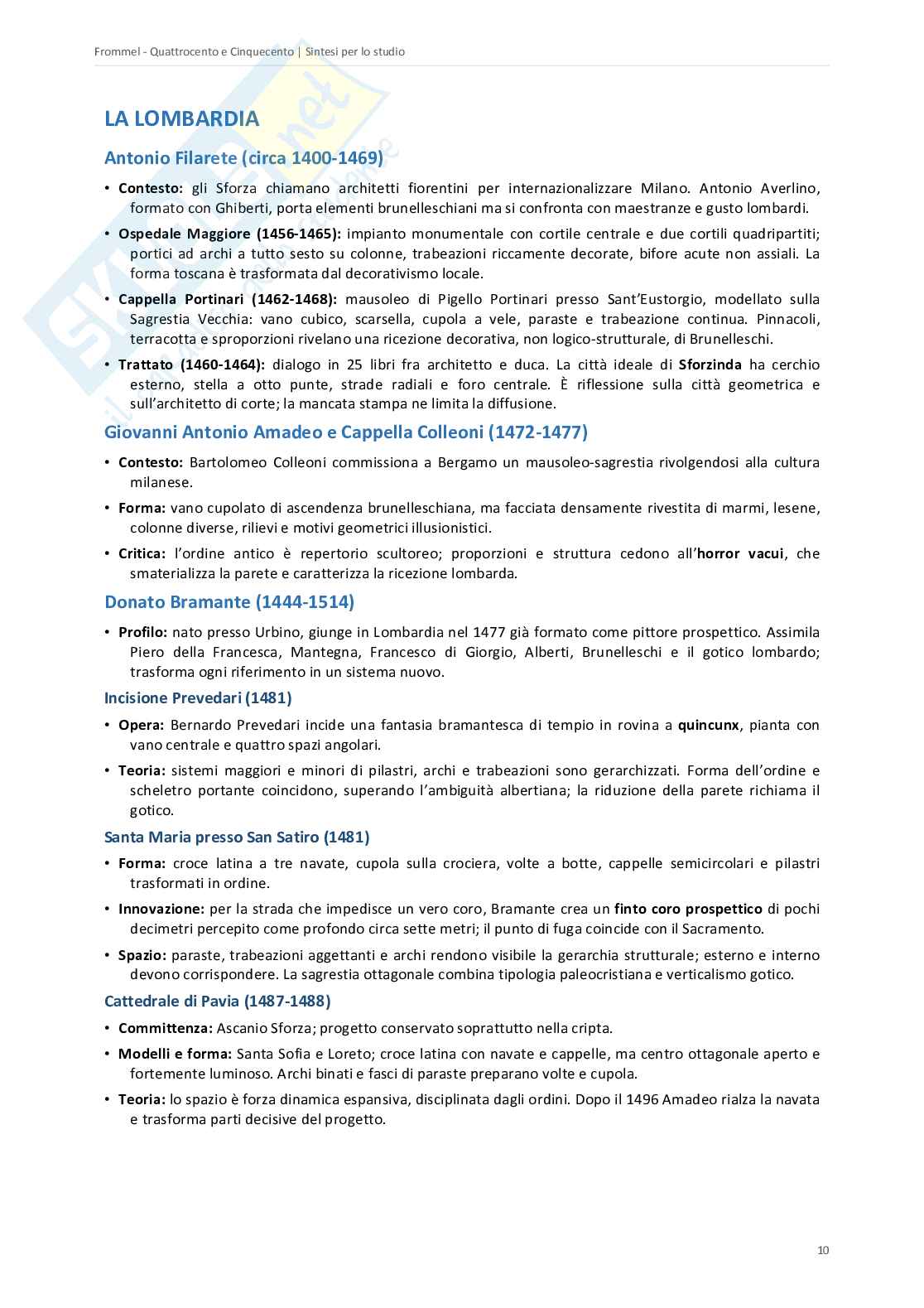 Riassunto esame Architettura e urbanistica, Prof. Ciapparelli Pier Luigi, libro consigliato Architettura del Rinascimento italiano, Frommel Pag. 11