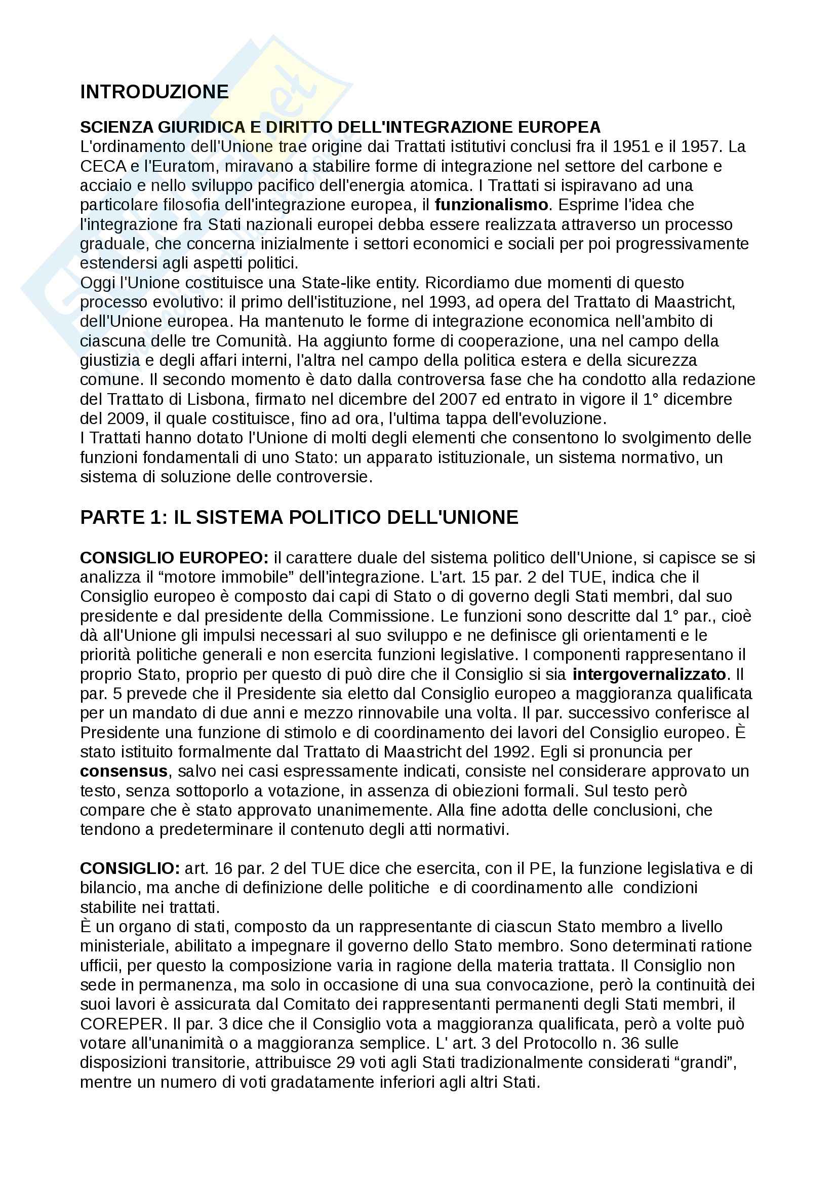 Lezioni, Diritto dell' Unione europea Pag. 1
