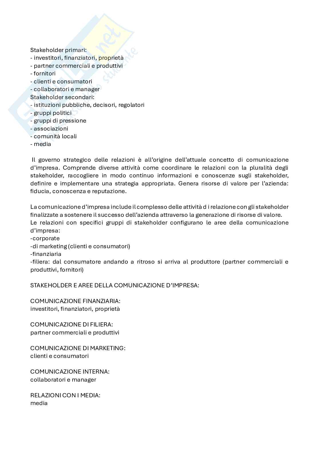 Riassunto esame comunicazione d'impresa, Prof. Mazzei Alessandra, libro consigliato Comunicazione d’impresa , Alessandra Mazzei Pag. 2