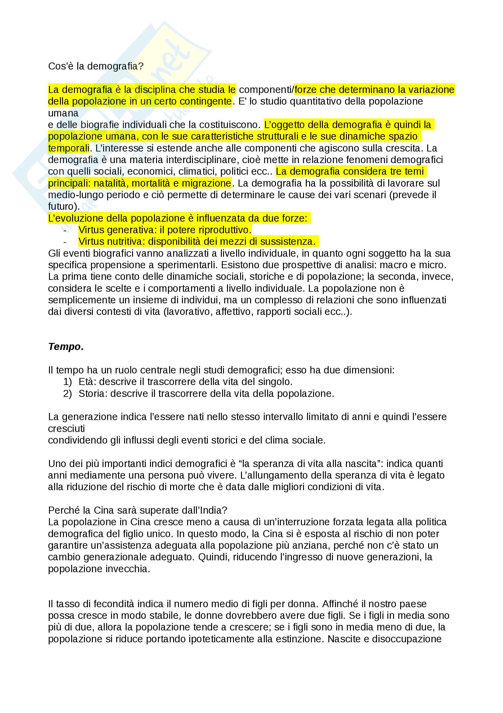 Riassunto esame Demografia, prof. Rosina Pag. 1