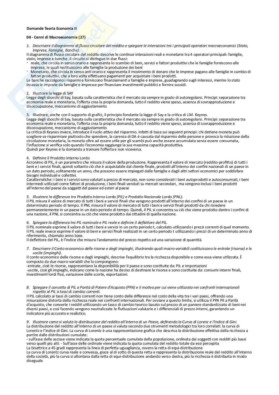 Domande e Risposte di Economia Pag. 1