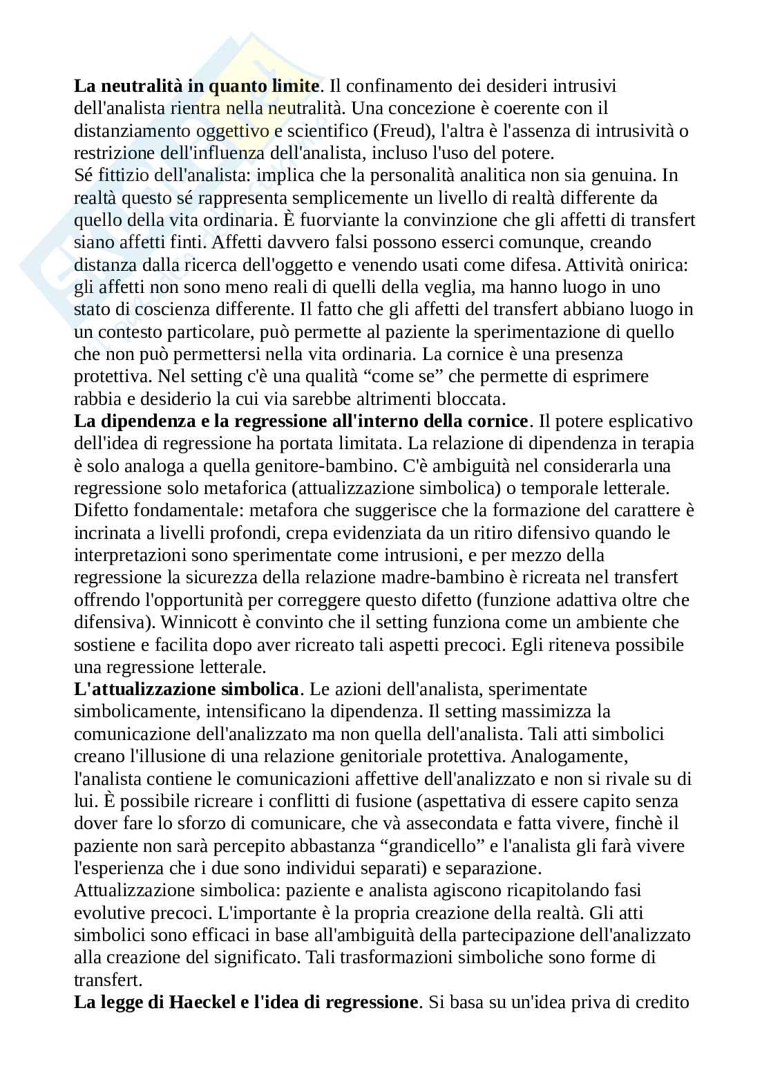 Riassunto esame Psicologia dinamica corso avanzato, prof. Fabozzi, libro consigliato: Per una teoria del trattamento psicoanalitico, Modell Pag. 6