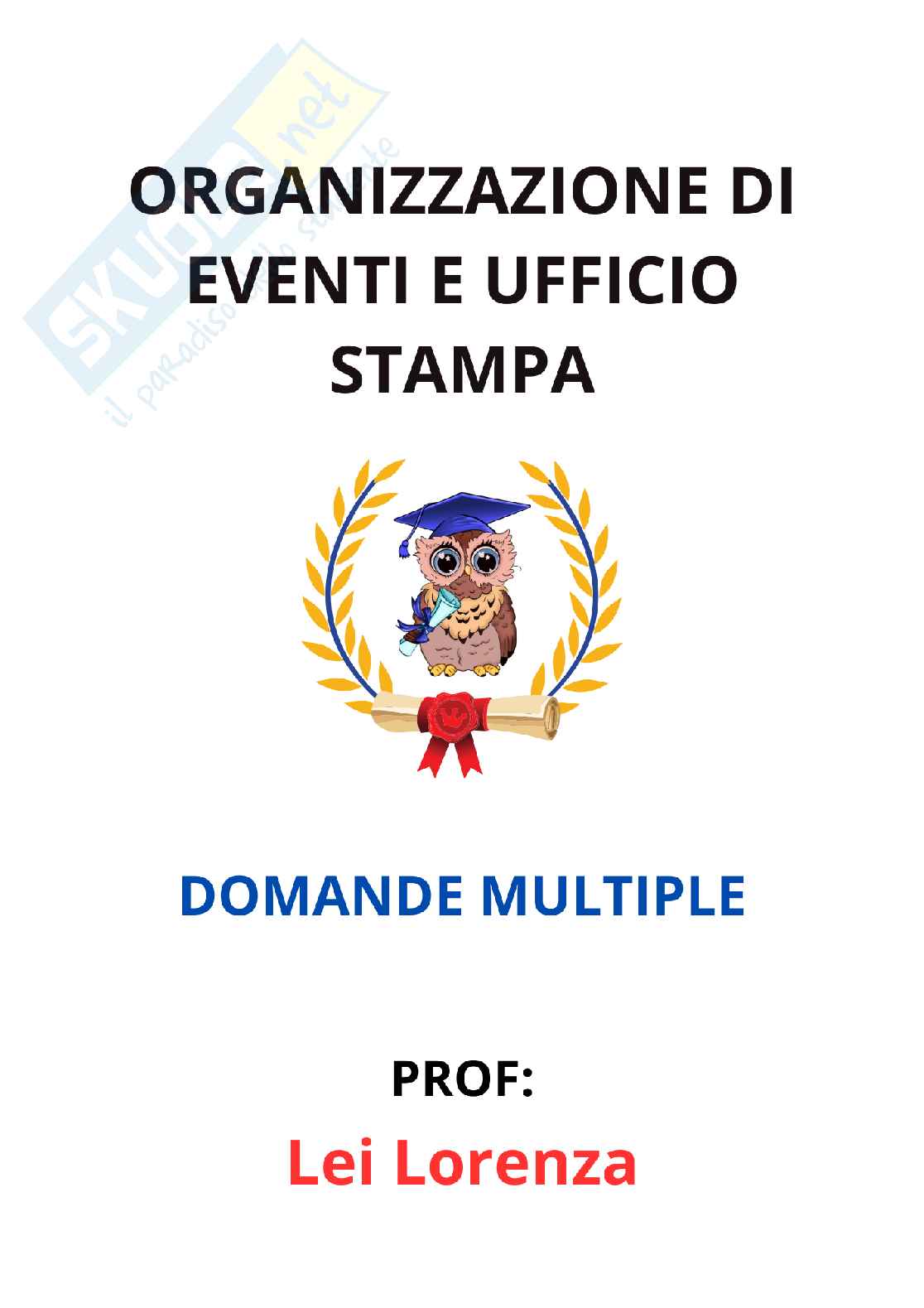 Paniere Organizzazione di eventi e ufficio stampa - Risposte multiple - aggiornato (2026) Pag. 1