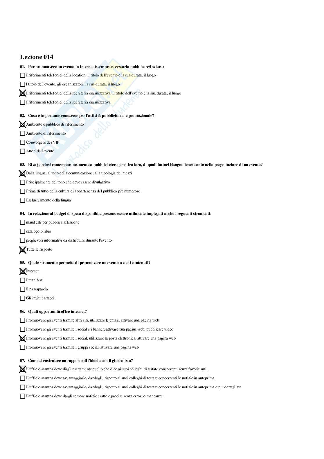 Paniere Organizzazione di eventi e ufficio stampa - Risposte multiple - aggiornato (2026) Pag. 16