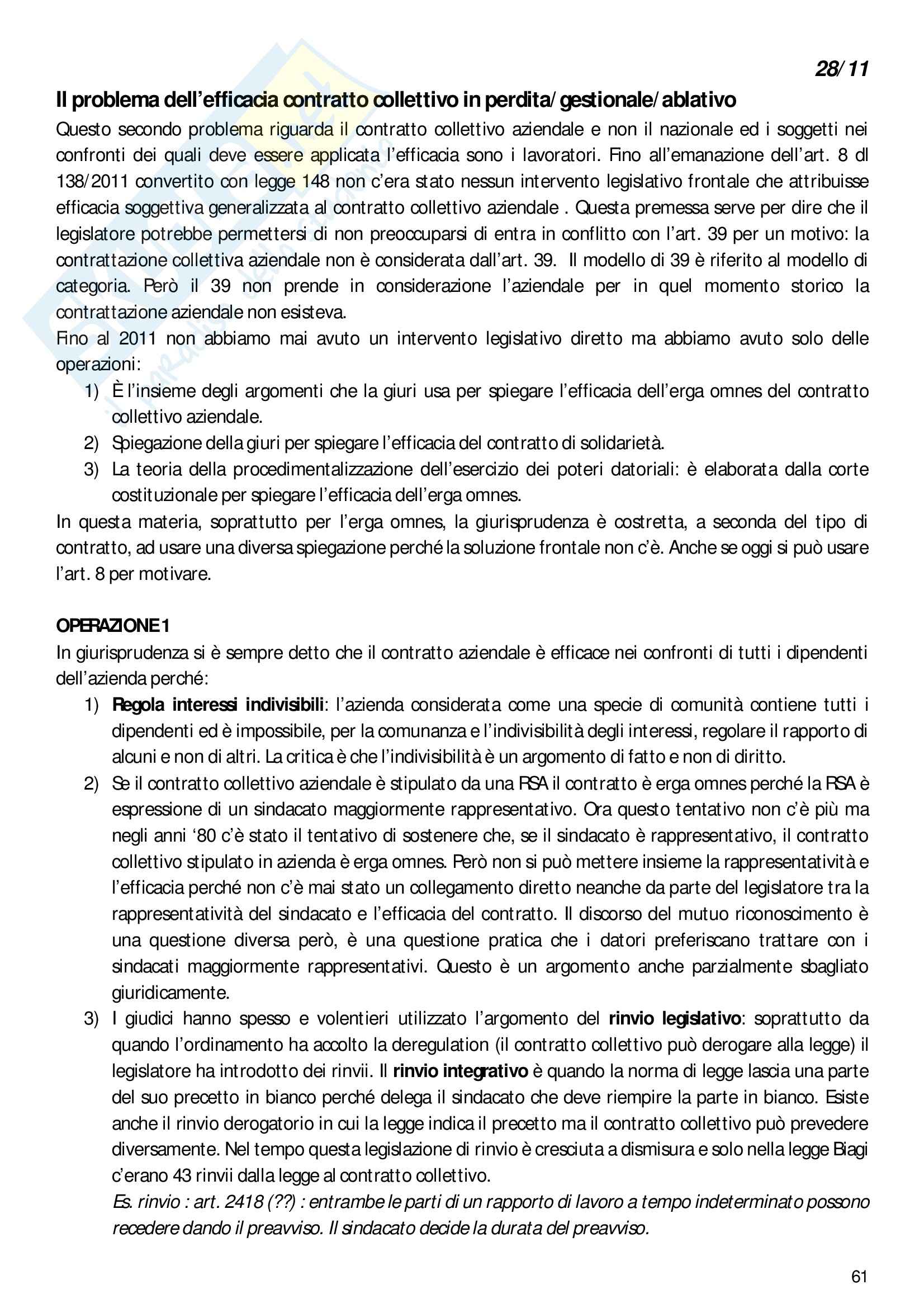 Diritto del lavoro (parte di diritto sindacale) Pag. 61