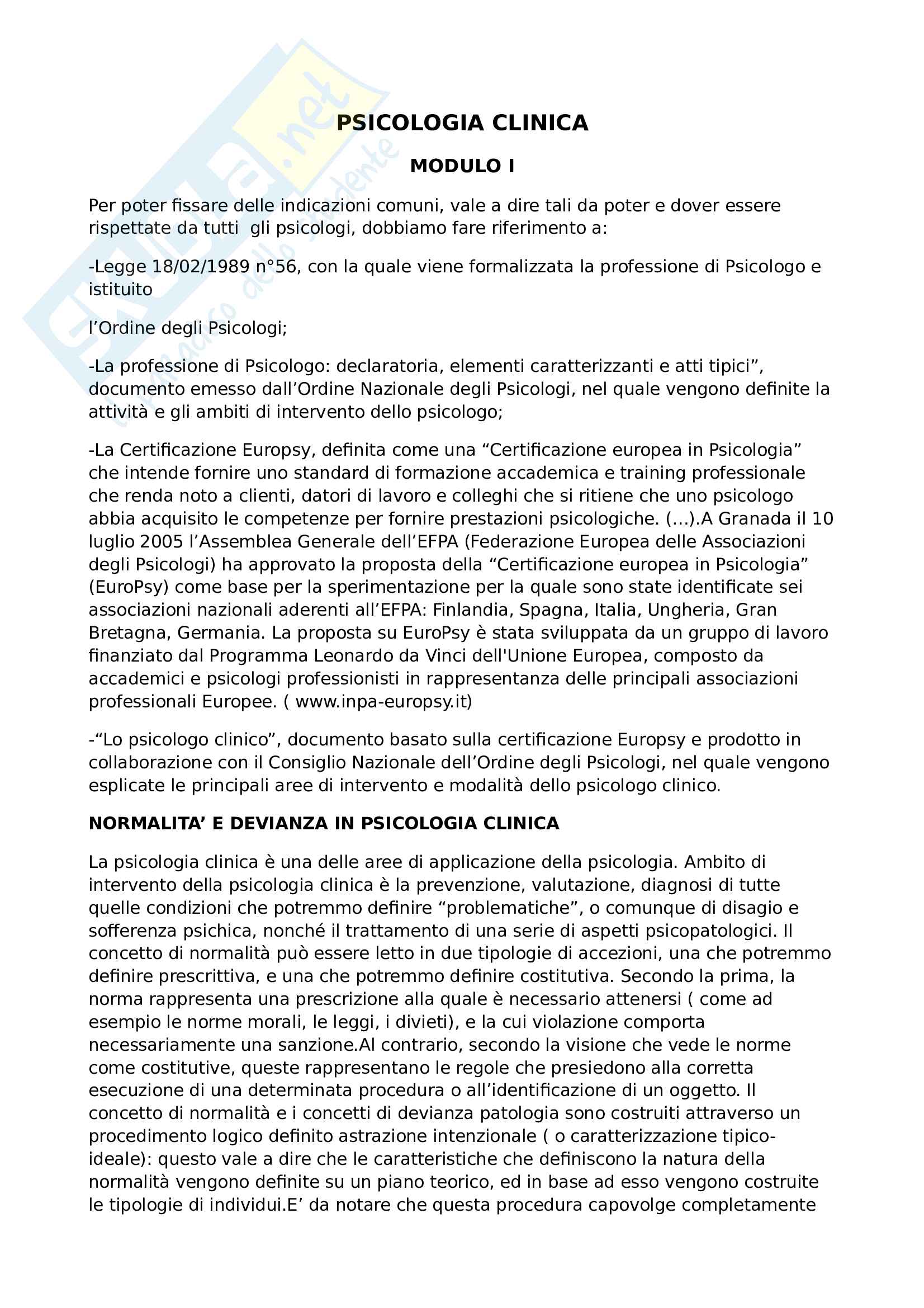 Riassunto esame Psicologia Clinica, libro consigliato Vegni, libri consigliati: Kring A.M., Johnson S.L., Davison G.C., Neale J.M., Psicologia Clinica, Zanichelli editori, quinta ediz. Pag. 1