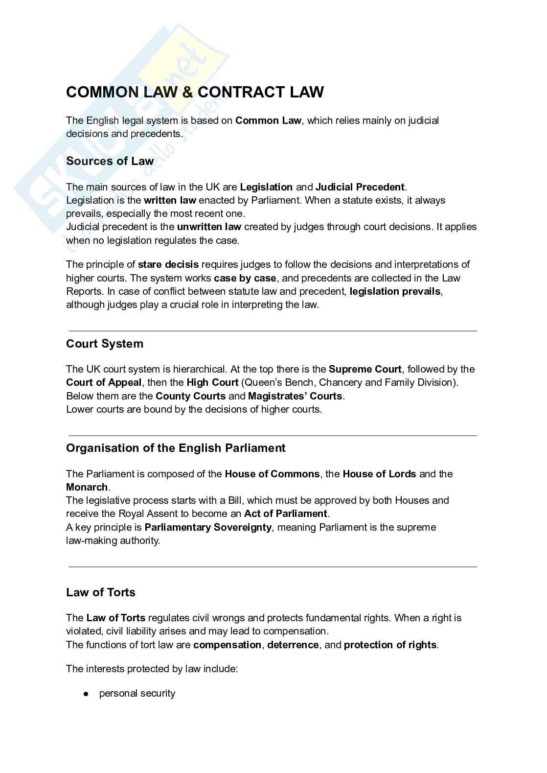 Riassunto esame Legal english, Prof. Burgio Alberto, libro consigliato Legal english, Villata Pag. 1